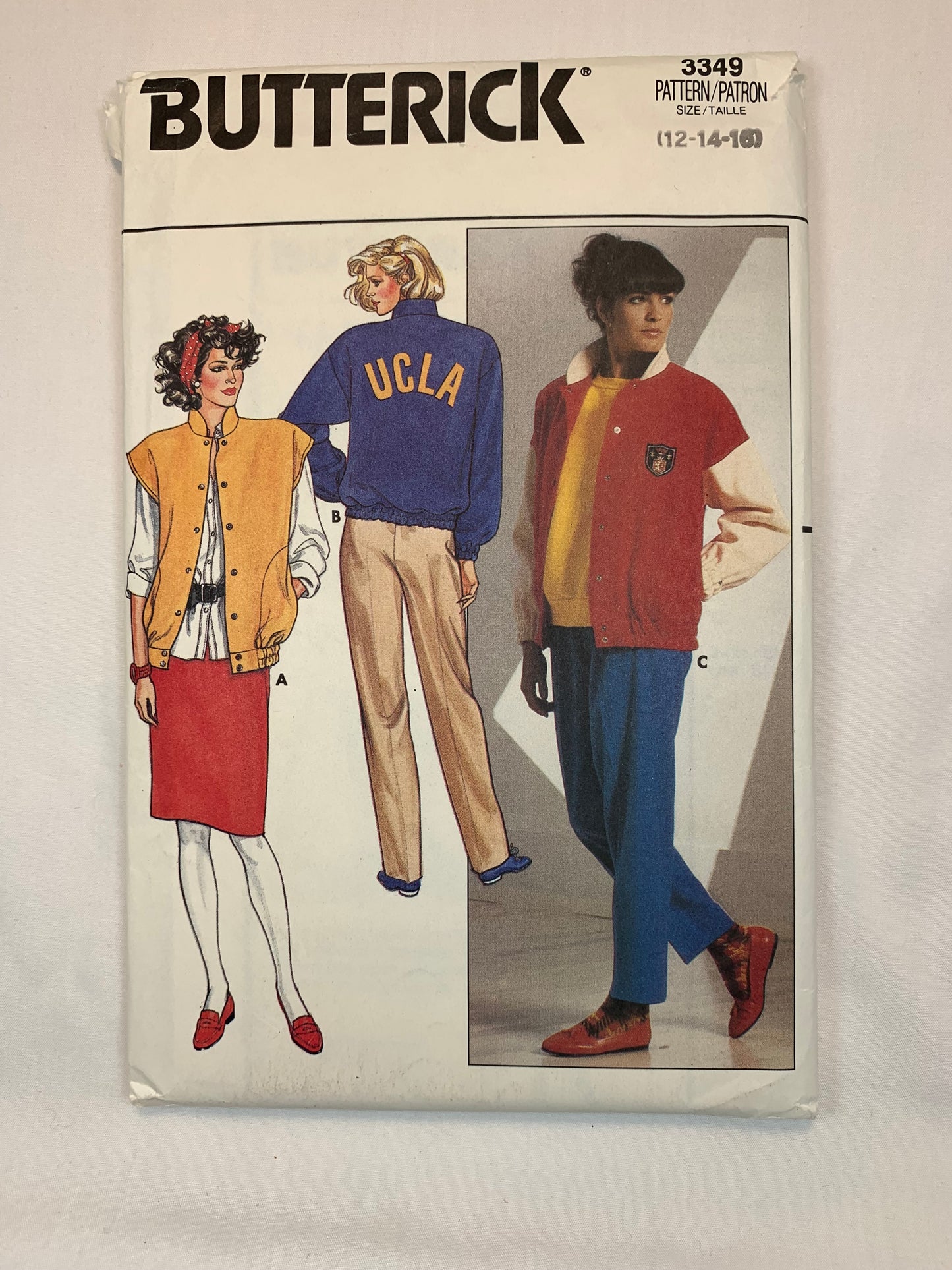 Butterick Sewing Pattern 3349 Misses' Jacket, Vest, Skirt, Pants, Snap Front, Elastic Waist, Collar, Size 12-16, Uncut, Vintage 1985