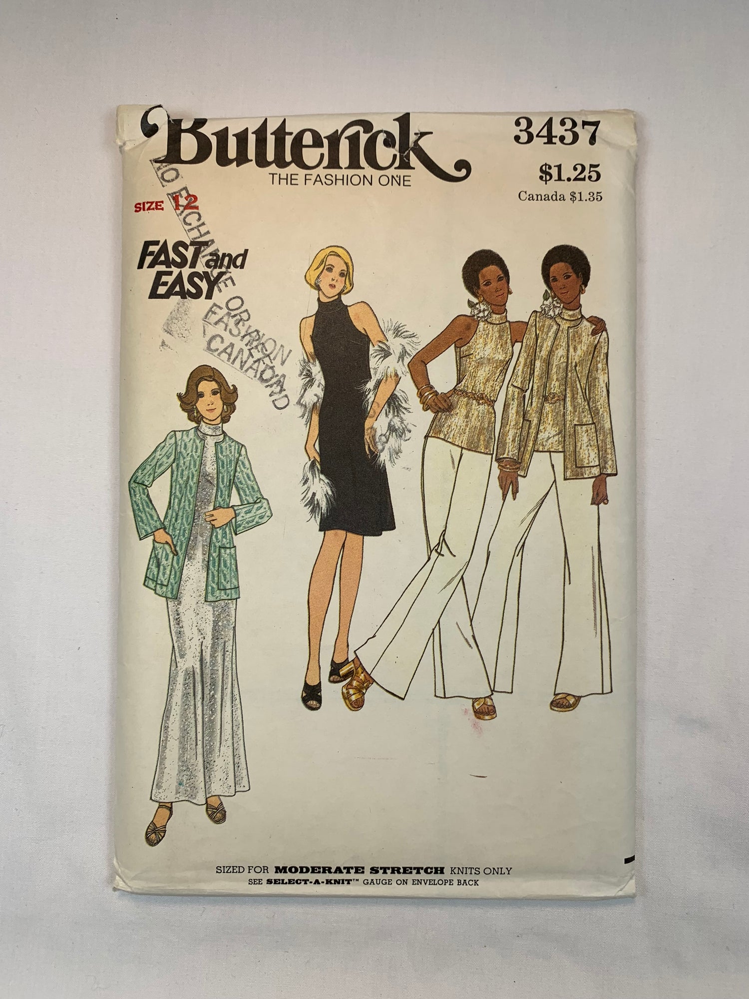 Butterick Sewing Pattern 3437 Misses' Sweater, Dress, Top, Pants, Pockets, Two Lengths, Sleeveless, Size 12, Cut, Vintage 1970