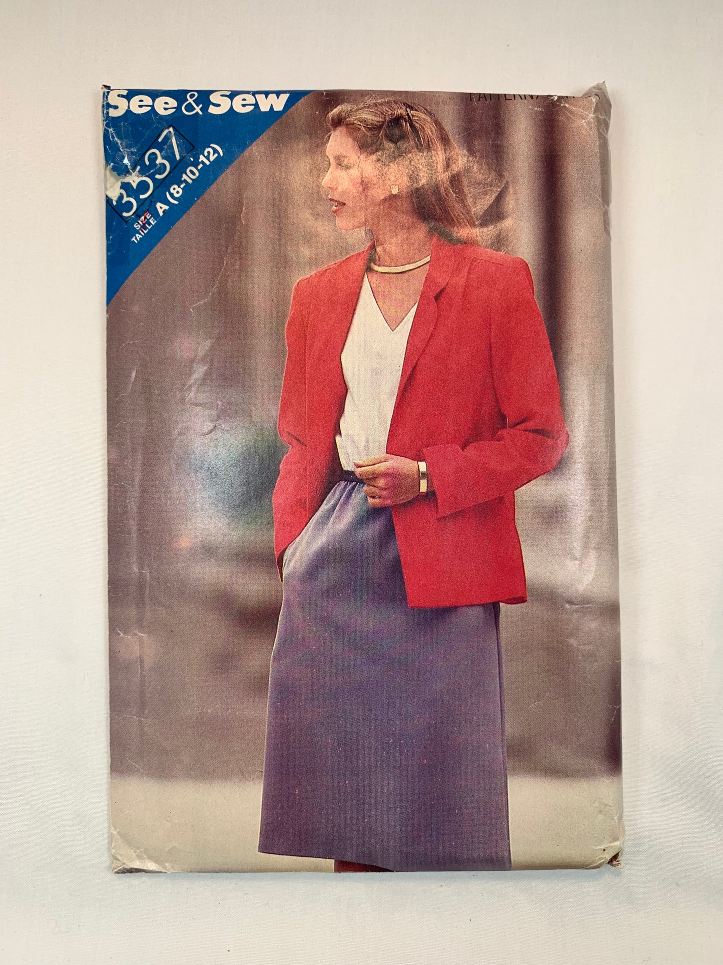 Butterick Sewing Pattern 3537 Misses' Dress, Jacket, Loose-Fitting, Shoulder Pads, Long Sleeves, Collar, Elastic Waist, Size 8-12, Uncut, Vintage 1980