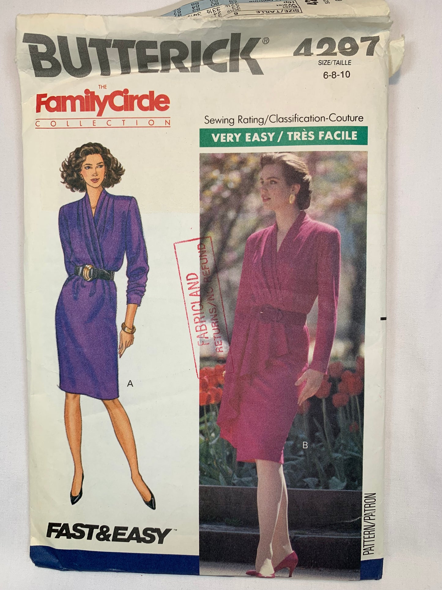 Butterick 4297 Family Circle Misses' Dress, Size 6-10, Uncut, Vintage 1989