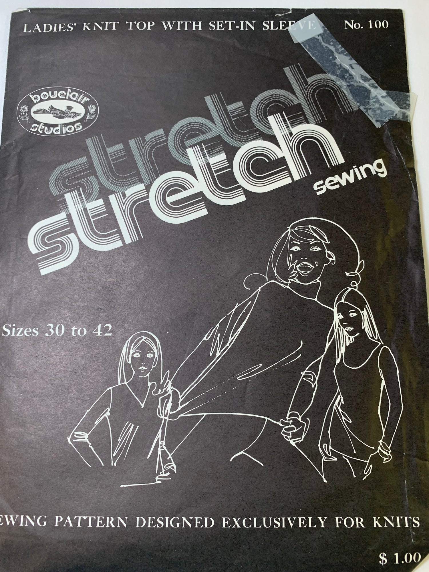 Bouclair Studios Stretch Sewing 100 Women's Knit Top, Size 30-42, 3 Variations, Long Sleeves, Uncut, Vintage 1971