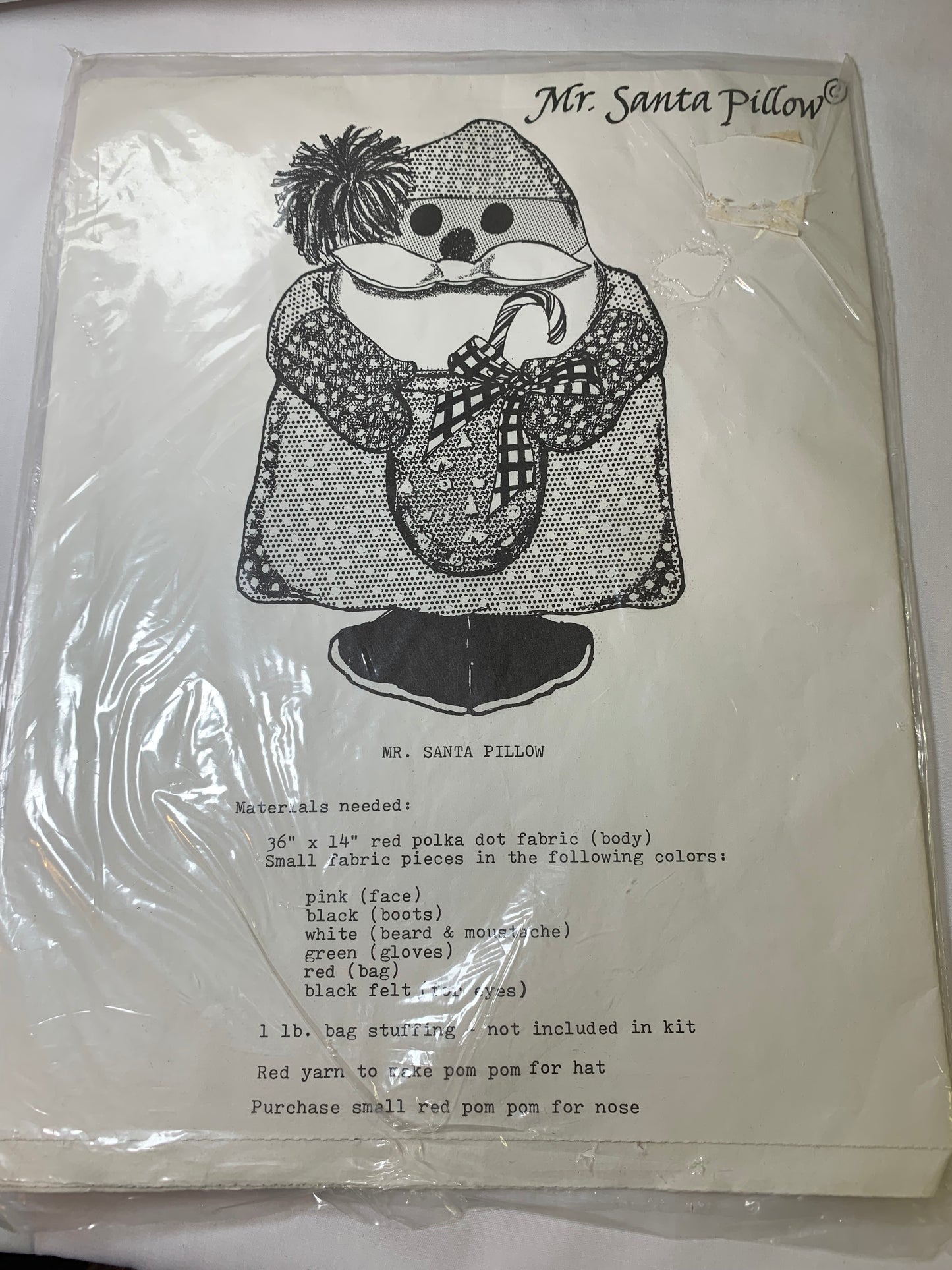 Mr. Santa Pillow Sewing Pattern Holiday, Christmas, Craft, Kit, Uncut, Vintage 1982