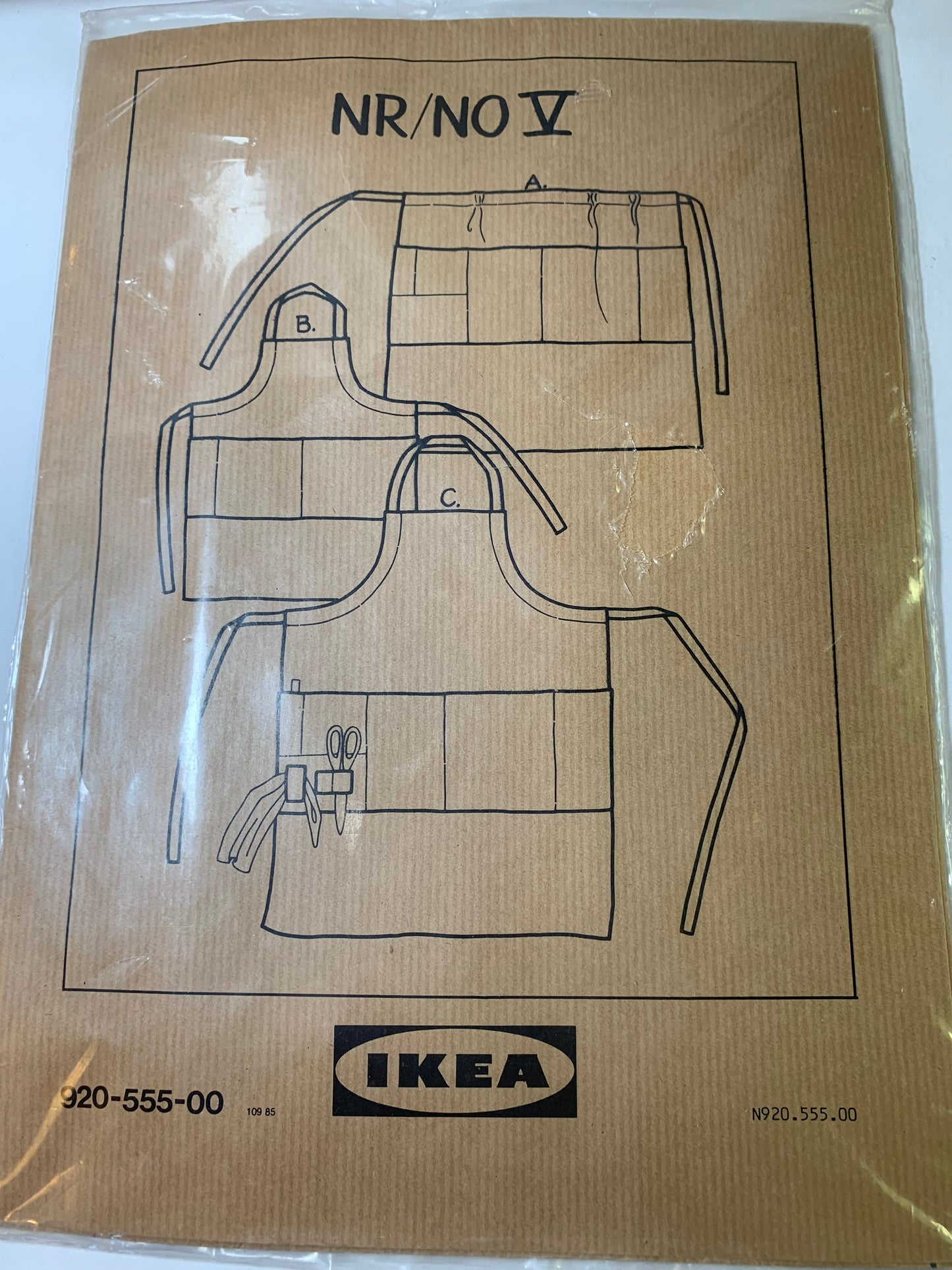 IKEA Sewing Pattern Misses'/Men's Apron, Tools, Kitchen, Work, Bib, Waist, Tie Back, Pockets, Size S-L, Uncut, Vintage 1990