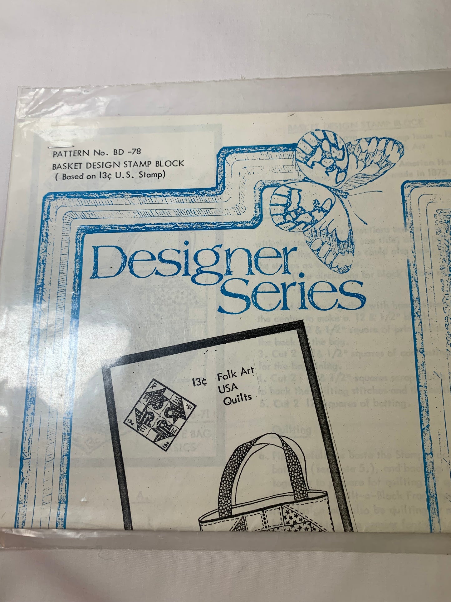 Designer Series Sewing Pattern BD - 78 Crafts, Basket Design Stamp Block, Tote Bag Basics TB-71, Uncut, Vintage 1992