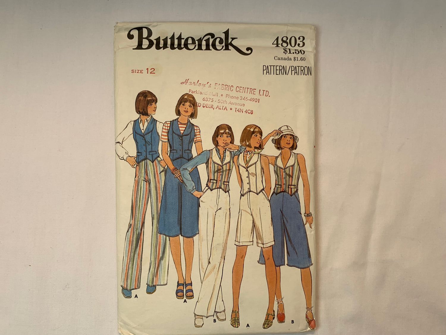 Butterick 4803 Misses' Vest, Culottes, Shorts, Pants, Size 12, Uncut, Vintage 1970