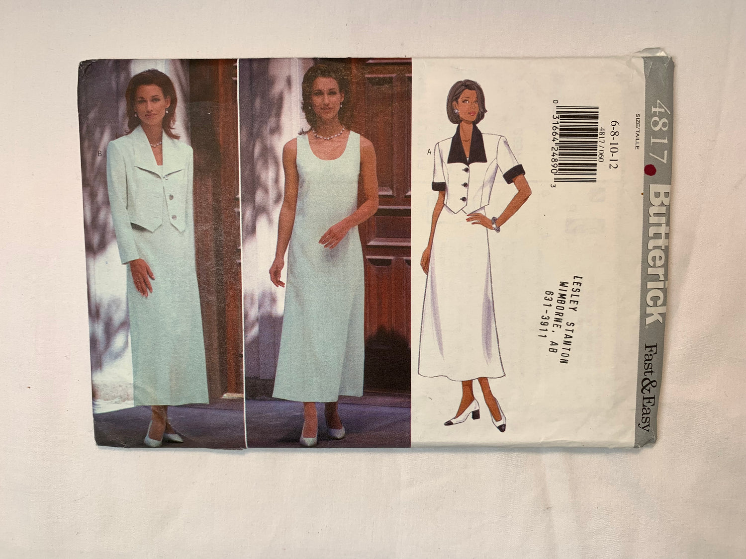 Butterick 4817 Misses' Dress, Jacket, Size 6-12, Uncut, Vintage 1997