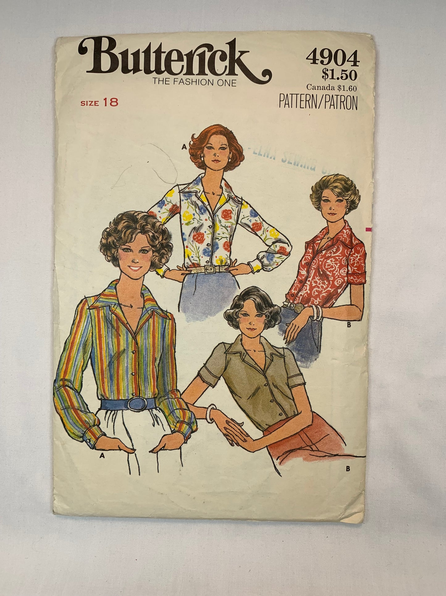 Butterick 4904 Misses' Blouse, Size 18, Cut, Vintage 1970