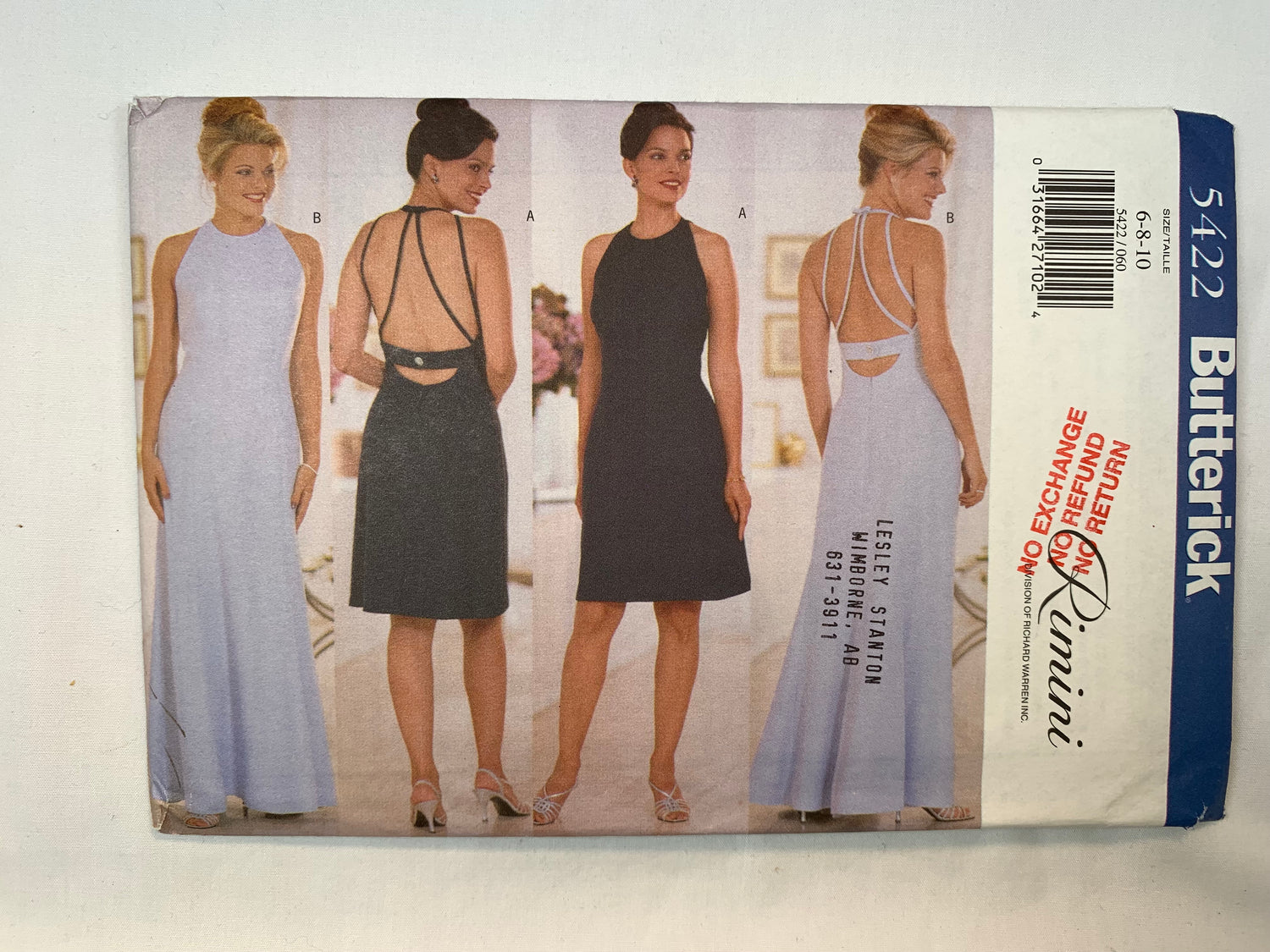 Butterick 5422 Misses' Evening Dress, Size 6-10, Uncut, Vintage 1998
