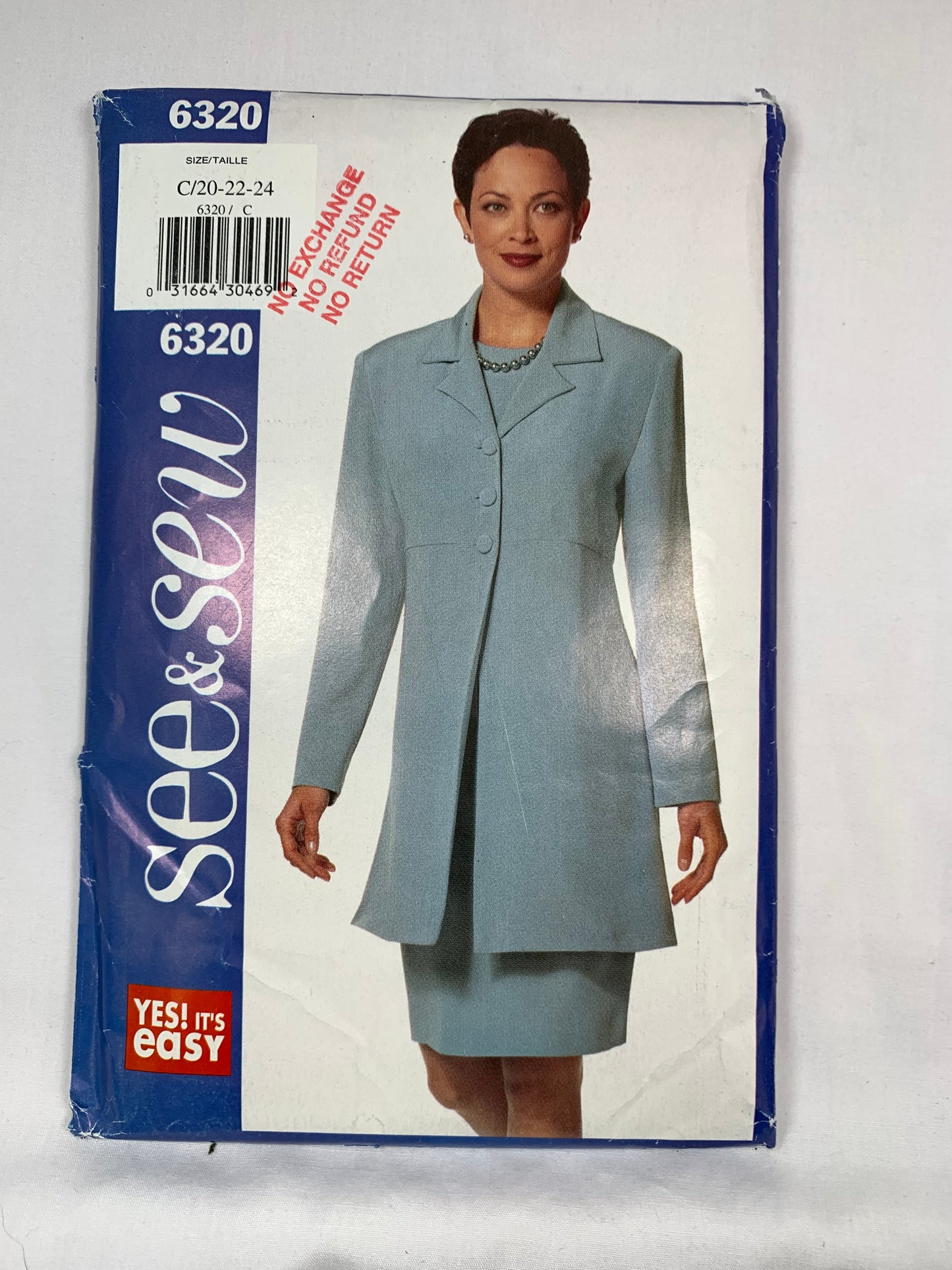 Butterick 6320 Misses' Petite Jacket, Dress, Size 20-24, Uncut, Vintage 1999