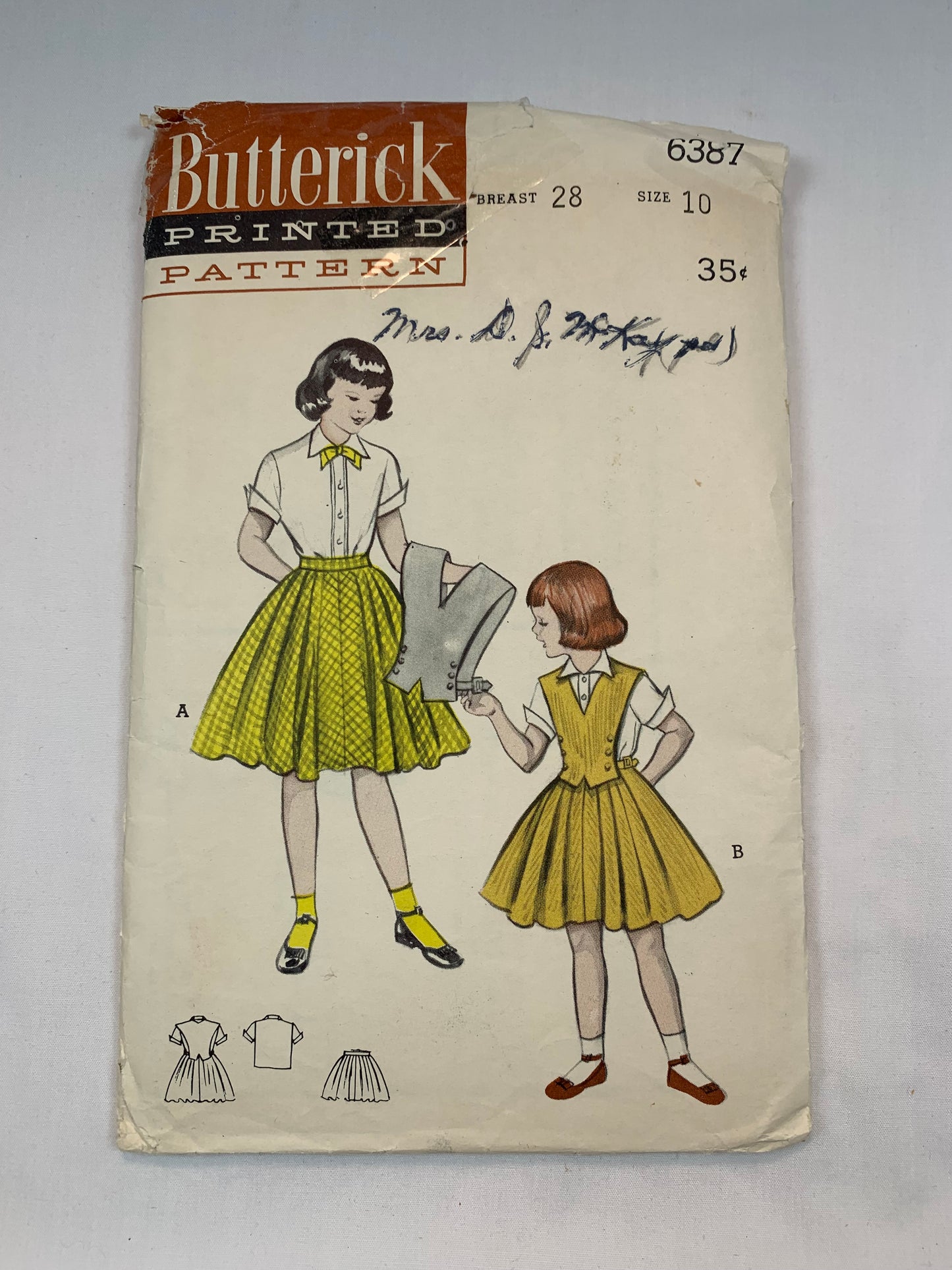 Butterick 6387 Girls' Skirt, Blouse, Poncho, Size 10, Cut, Vintage 1950