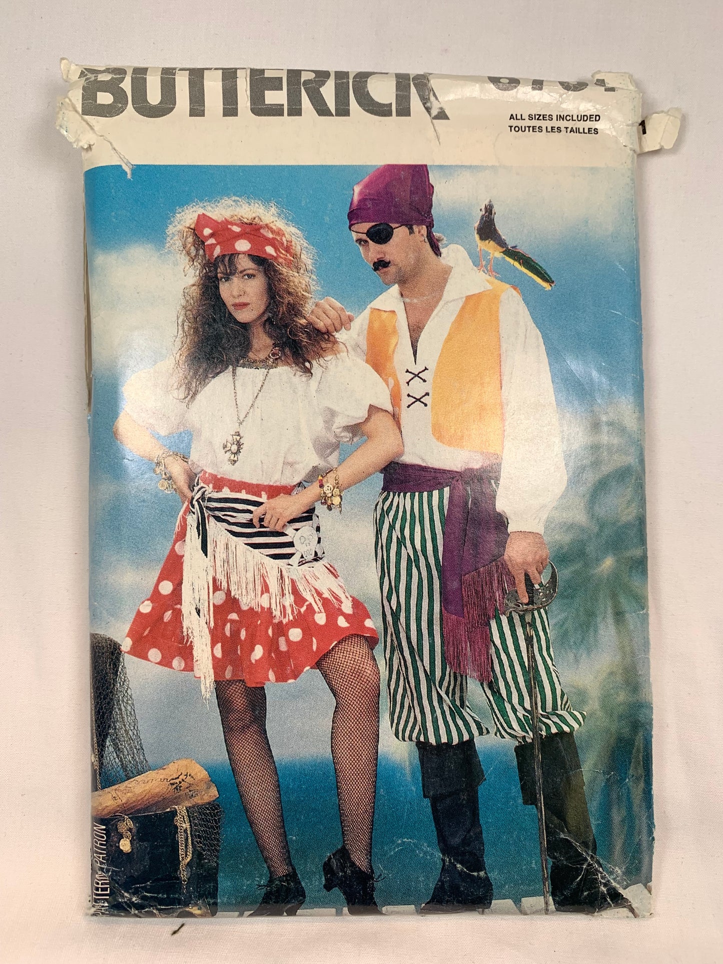 Butterick Sewing Pattern 6731 Men's Misses' Pirate, Costumes, Loose-Fitting, Pullover, Flared Skirt, Top, Scarf, Sash, Size 6-18, Uncut, Vintage 1988