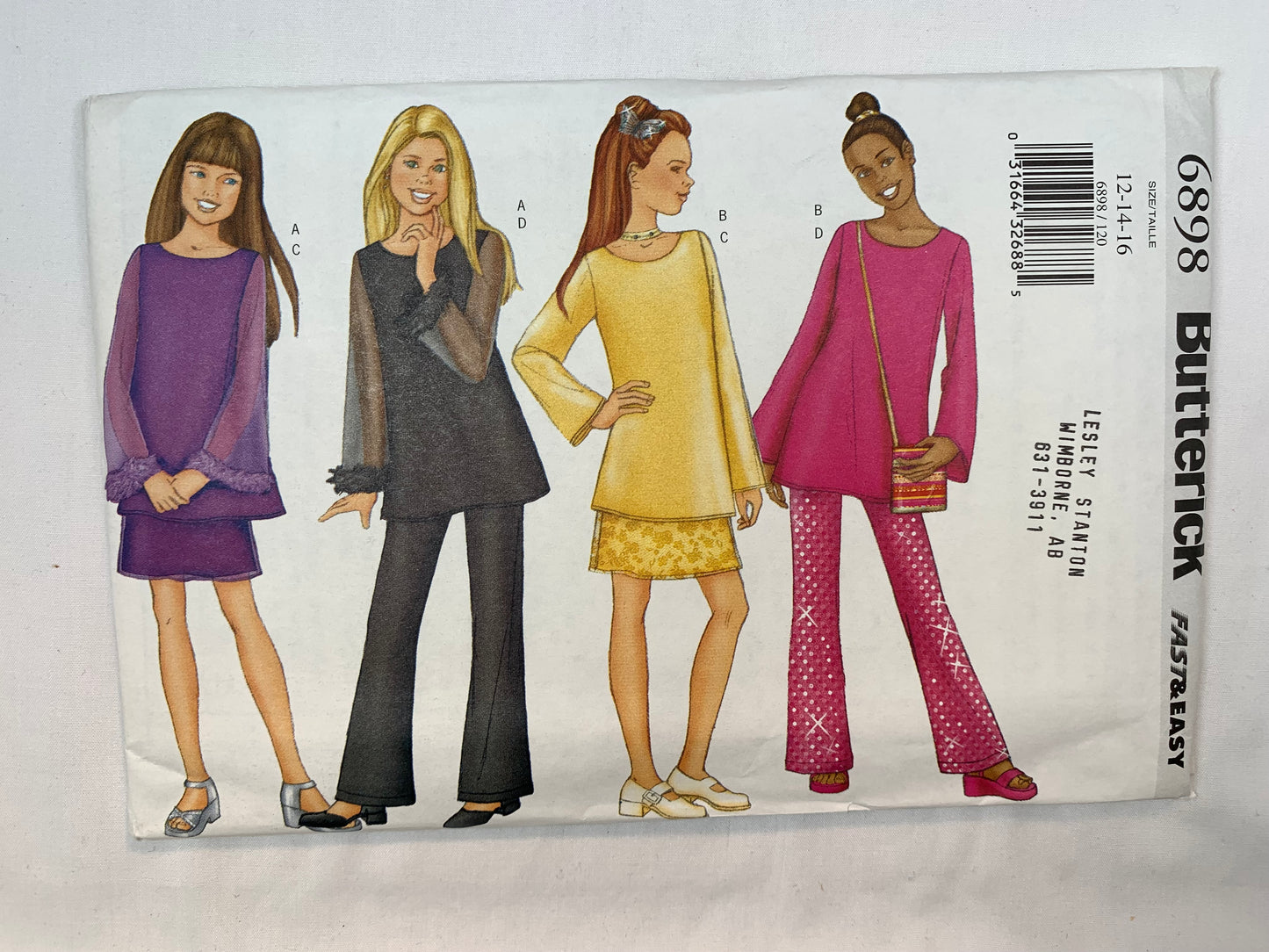 Butterick 6898 Girls' Top, Skirt, Pants, Bag, Size 12-16, Uncut, 2000