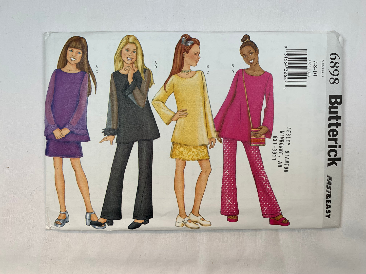 Butterick 6898 Girls' Top, Skirt, Pants, Bag, Size 7-10, Uncut, 2000