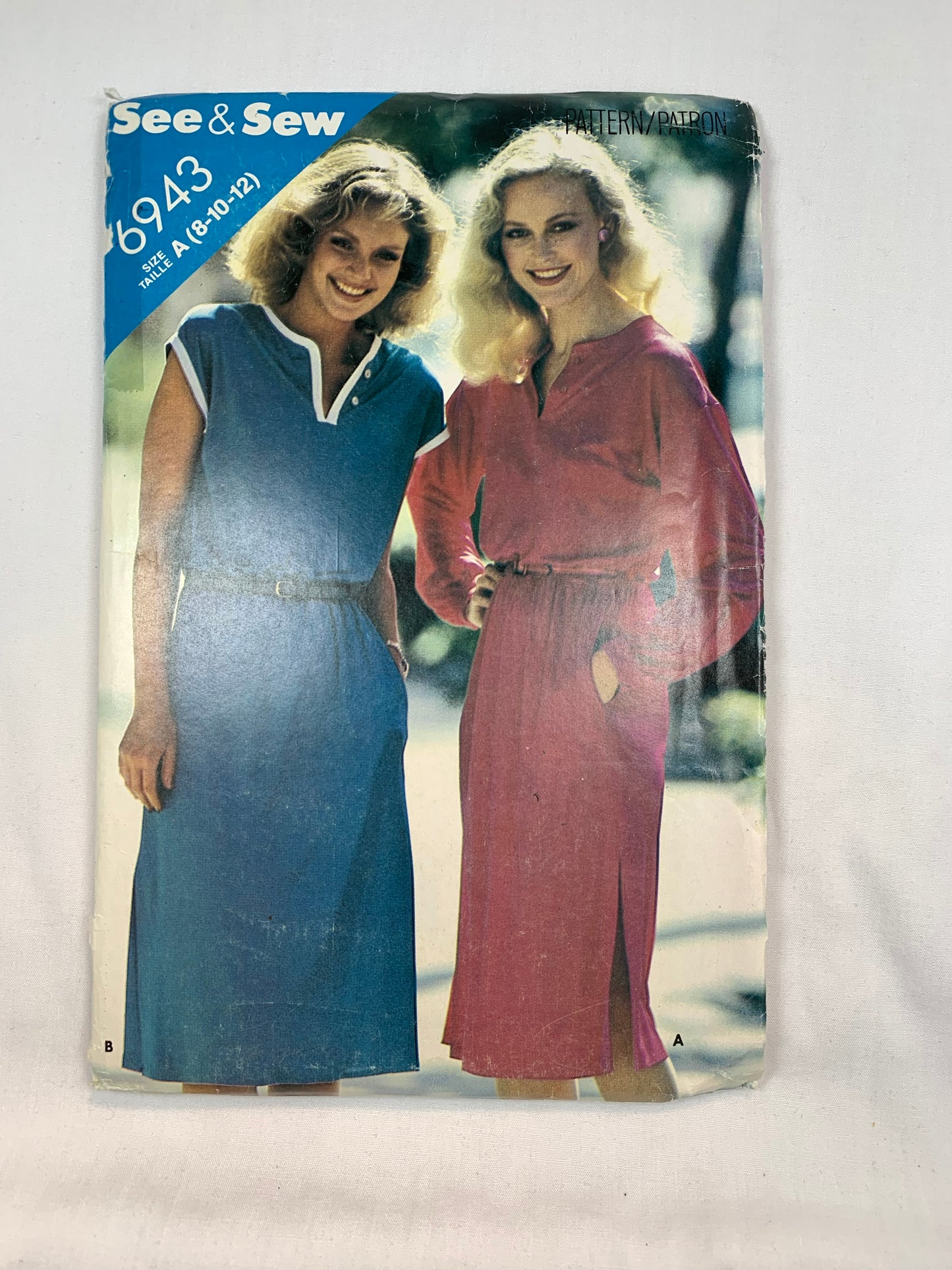 Butterick Sewing Pattern 6943 Misses' Dress, Loose-Fitting, Pockets, Long Sleeves, Sleeveless, Size 8-12, Uncut, Vintage 1980