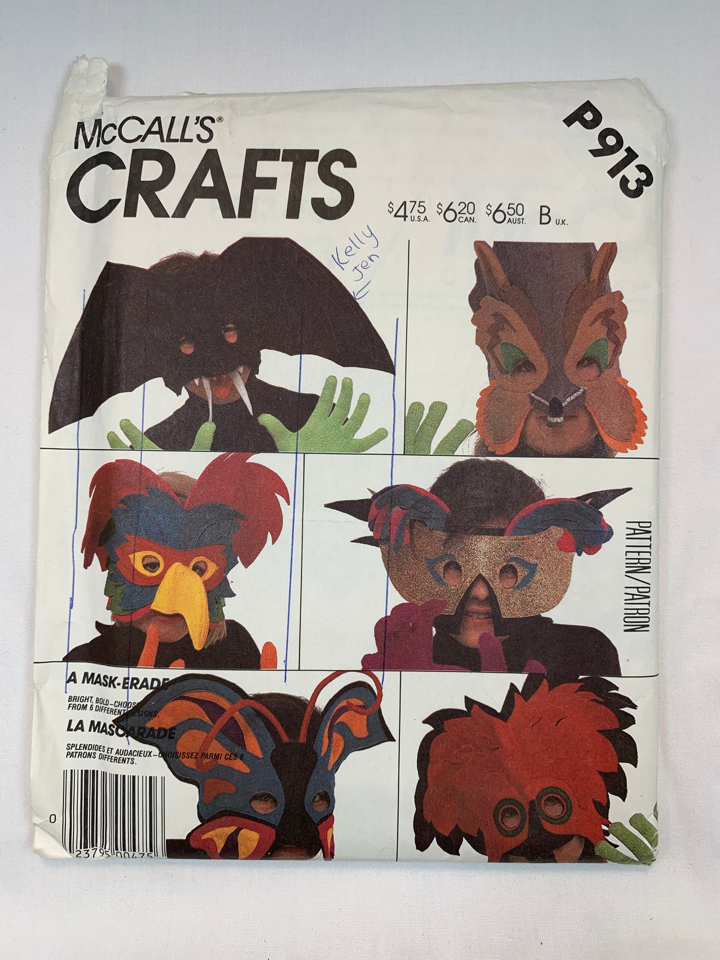 McCall's P913 Halloween Mask Package,, Cut, Vintage 1994