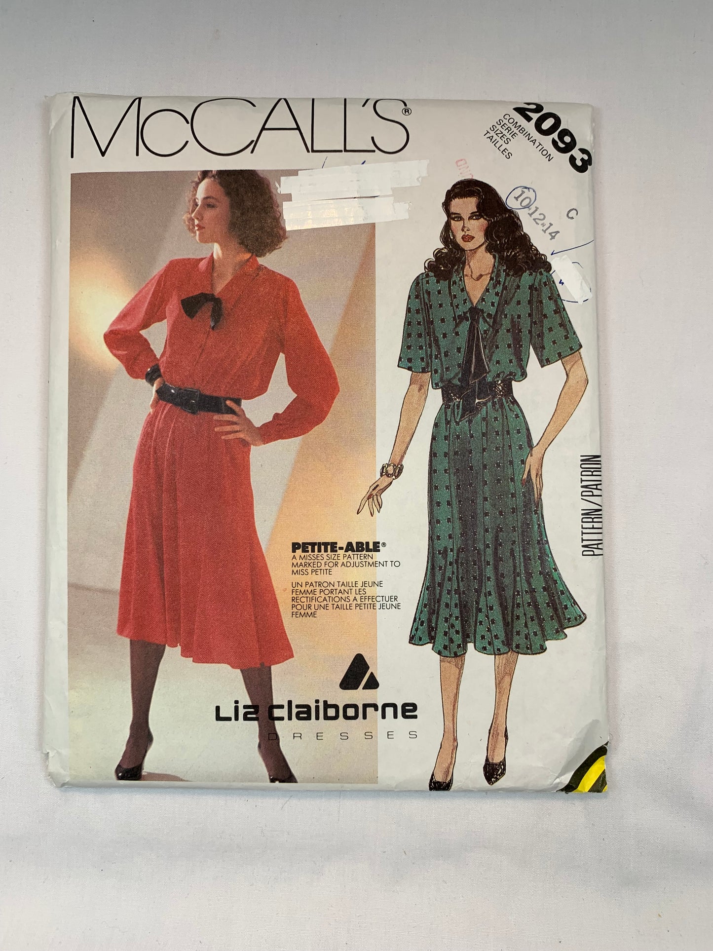 McCall's 2547 Misses' Dress, Tie Belt, Size 10, Cut, Vintage 1985