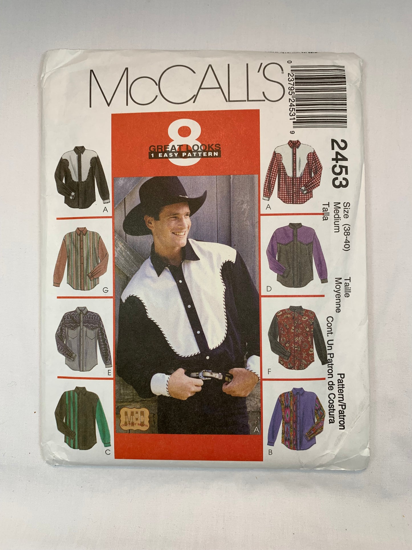 McCall's 2453 Men's Western Shirts, Size 38-40, Uncut, Vintage 1999