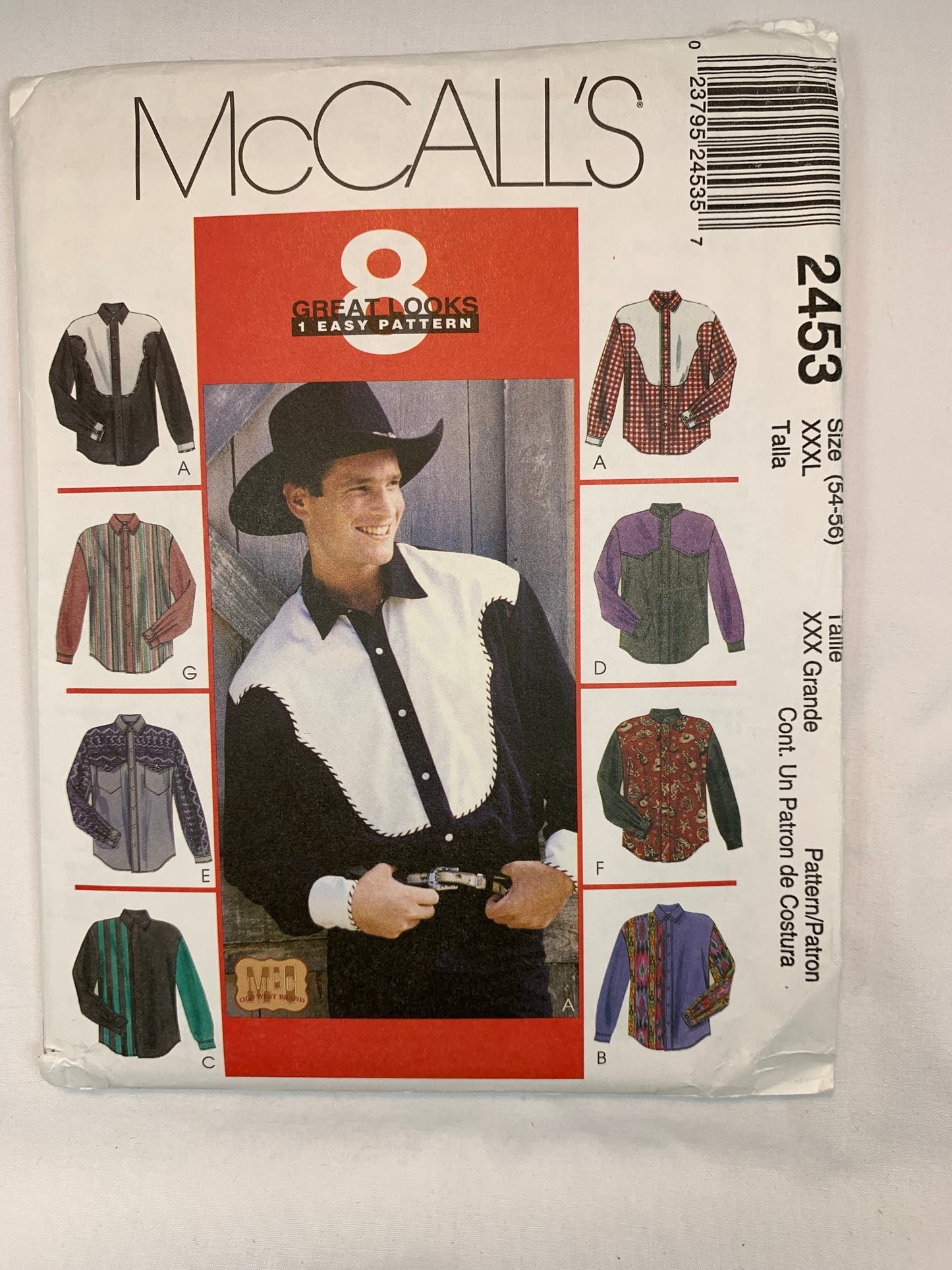 McCall's 2453 Men's Western Shirts, Size 54-56, Uncut, Vintage 1999