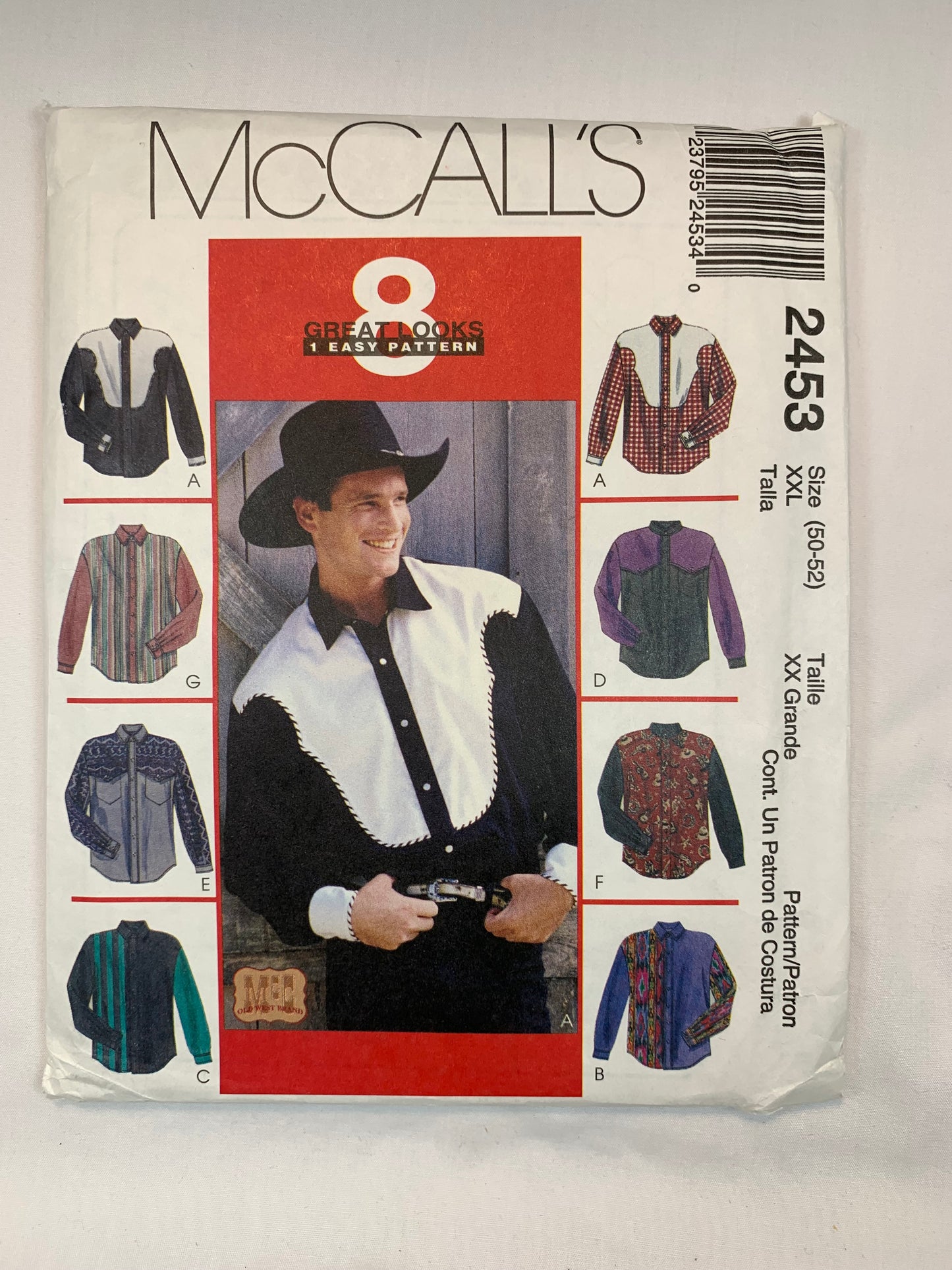 McCall's 2453 Men's Western Shirts, Size 50-52, Cut, Vintage 1999