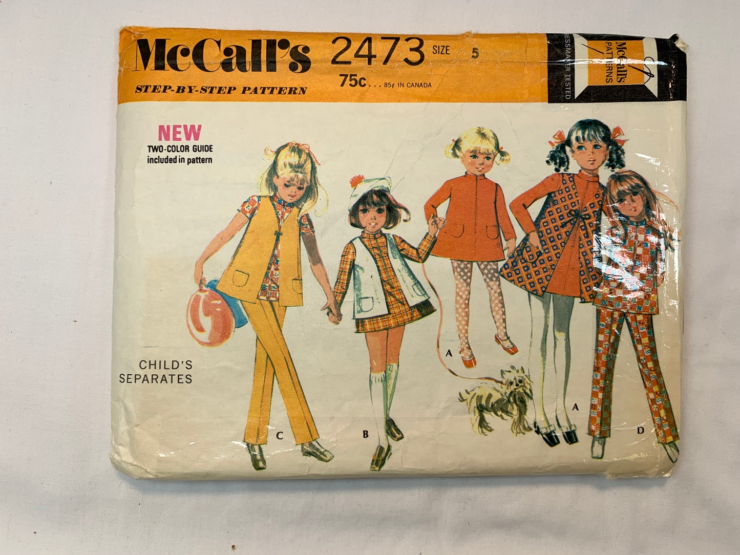 McCall's 2473 Girls' Dress,, Pants, Vest, Size 5, Cut, Vintage 1970