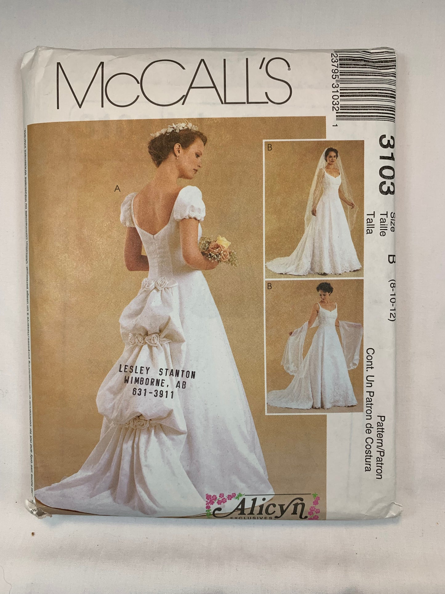 McCall's 3103 Misses' Petite Bridal Wedding Gowns, Shawl, Size 8-12, Uncut, 2001
