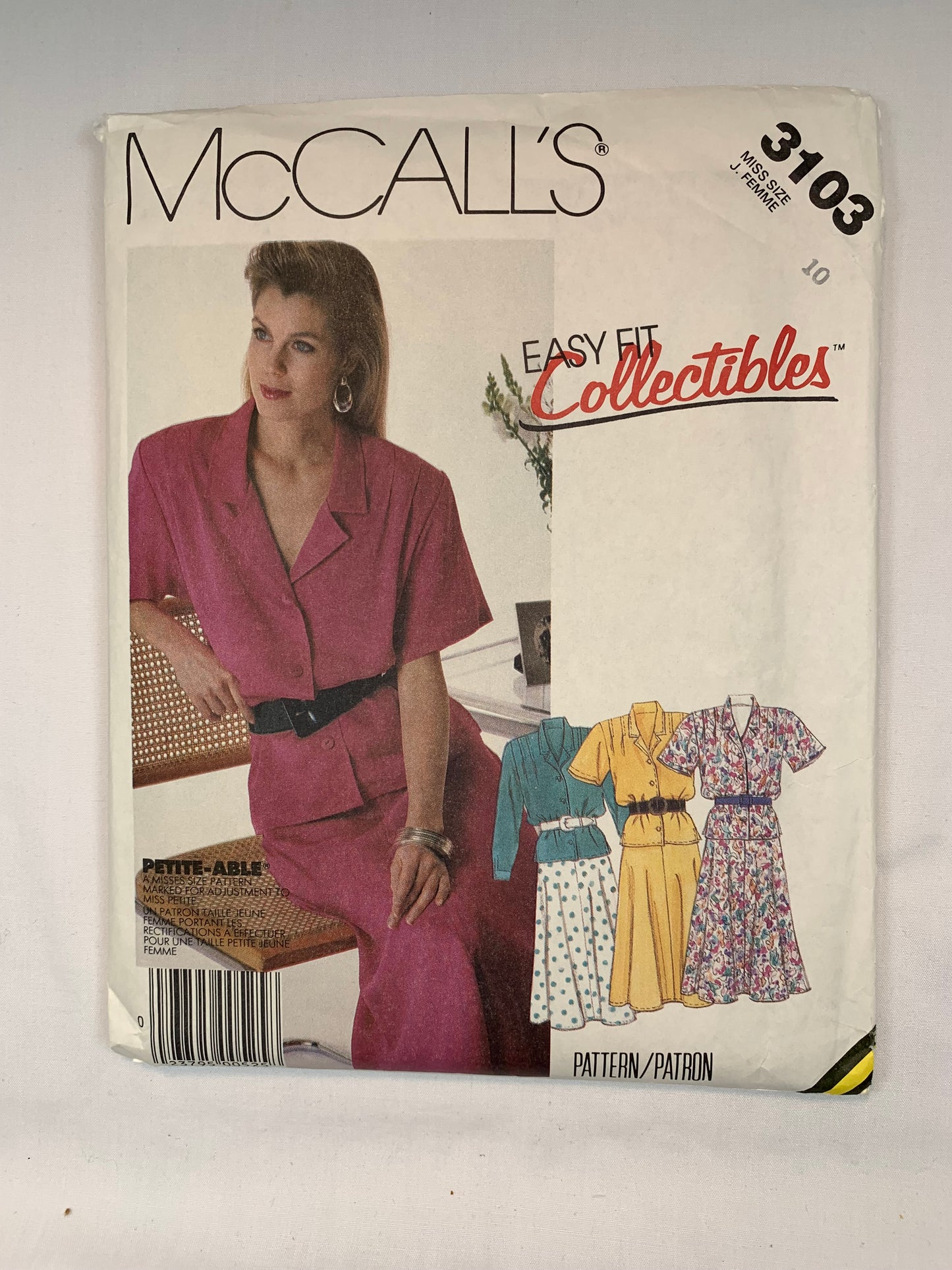 McCall's 3103 Misses' Petite Top, Skirt, Size 10, Cut, Vintage 1987