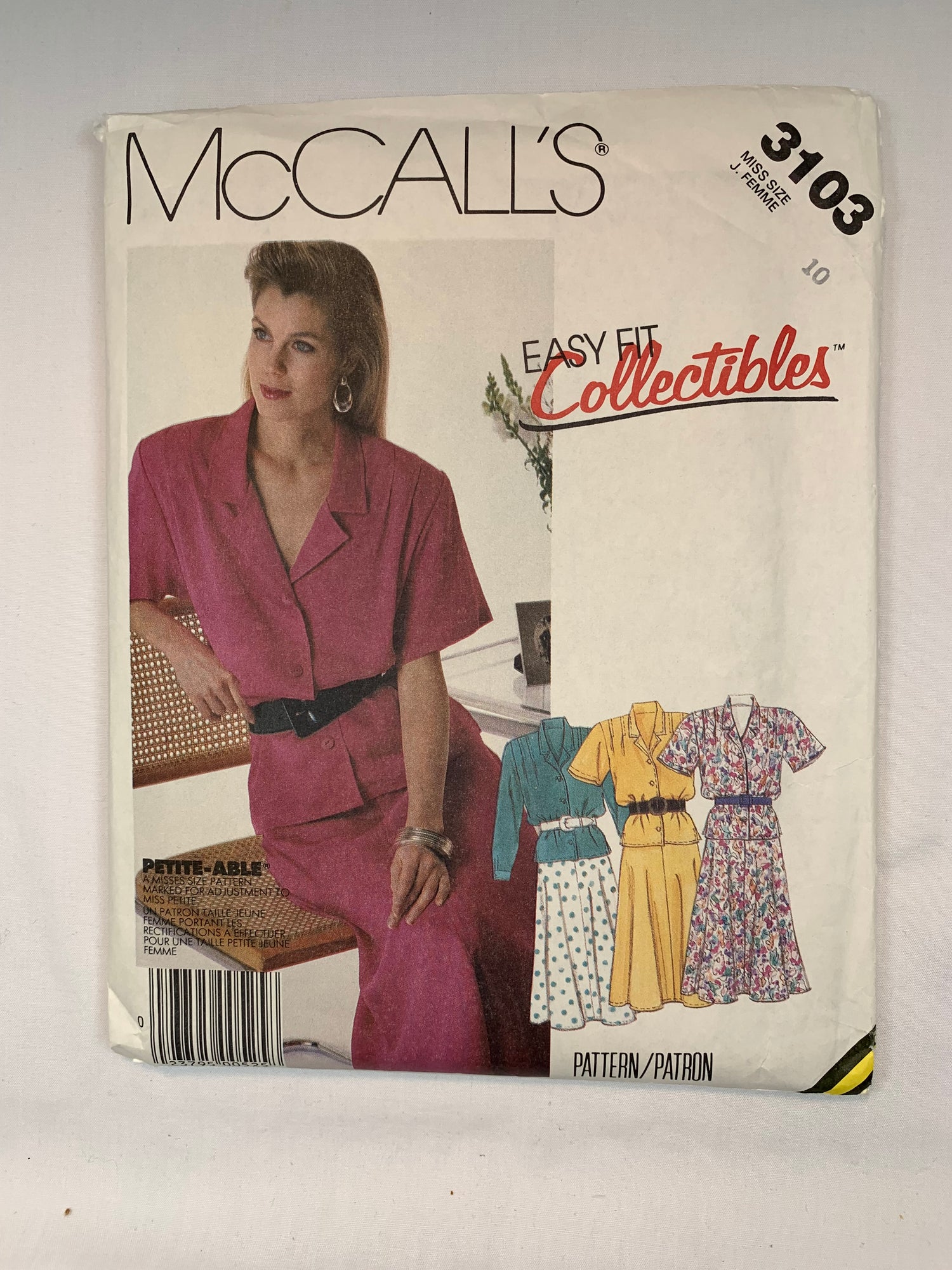 McCall's 3103 Misses' Petite Top, Skirt, Size 10, Cut, Vintage 1987