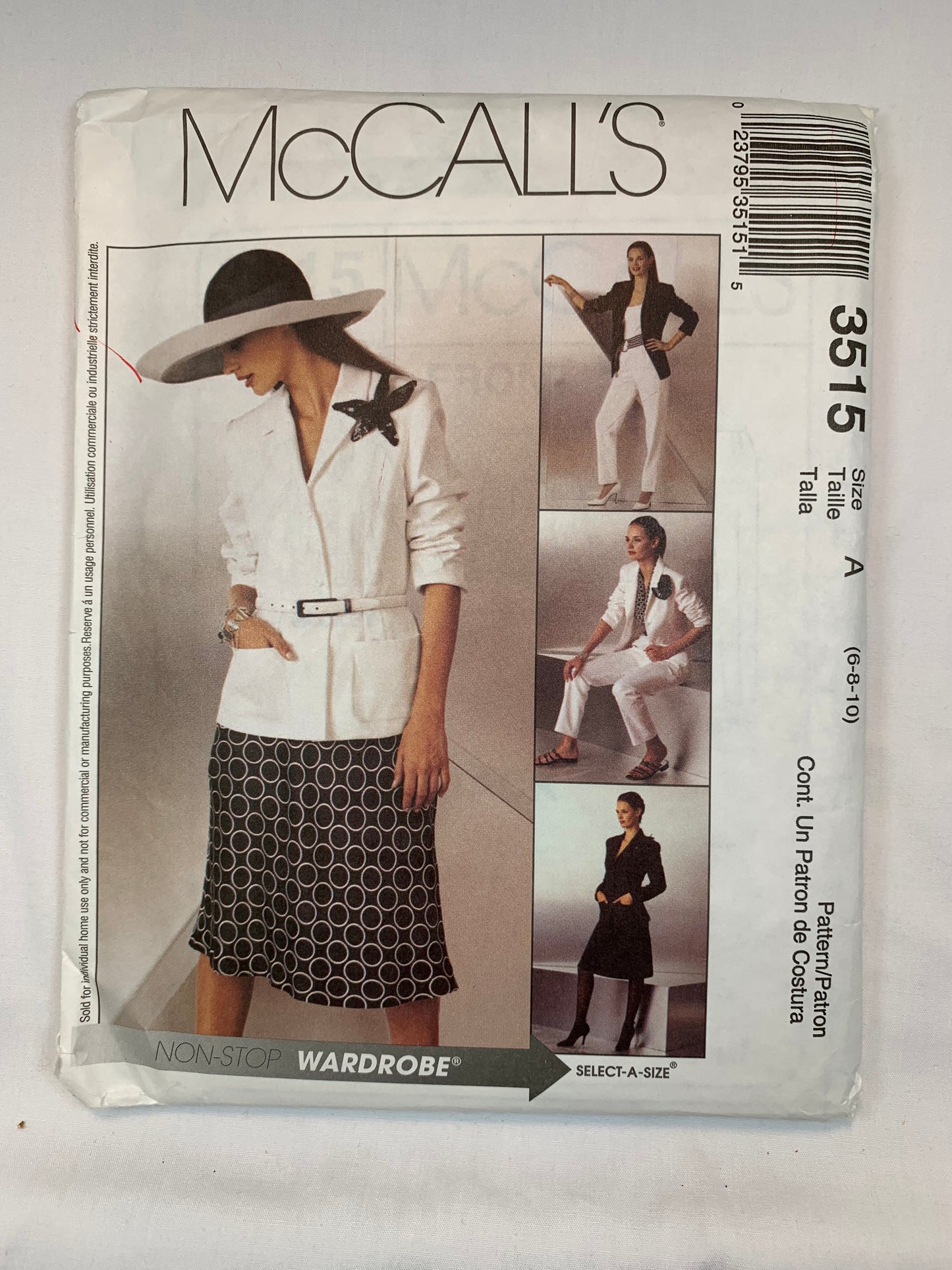 McCall's 3515 Misses'/Miss Petite Lined Jacket, Bias Skirt, Pants, Size 6-10, Uncut, 2002