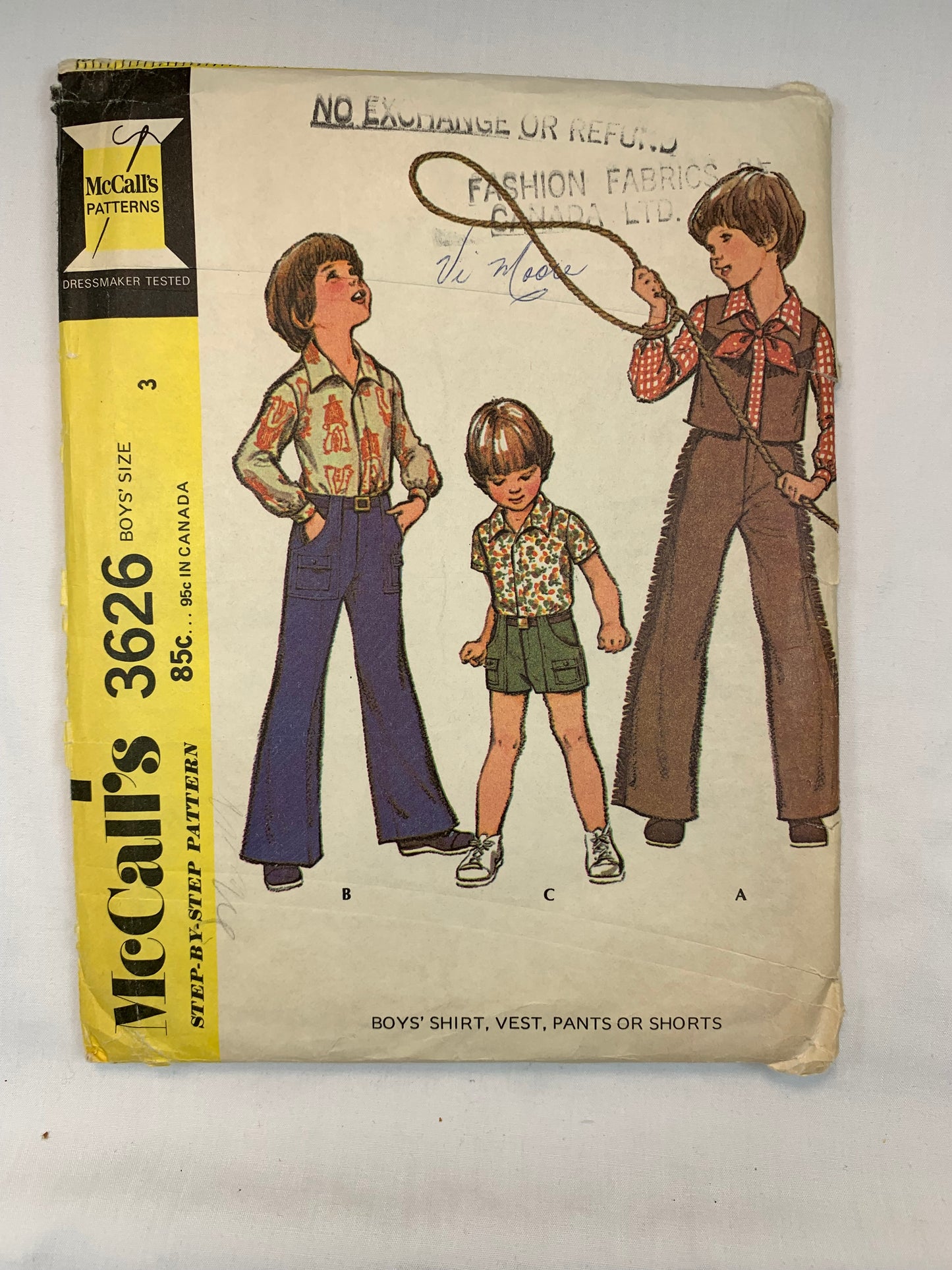McCall's 3626 Children's, Boys' Vest, Pants, Shorts, Size 3 Cut, Vintage 1973
