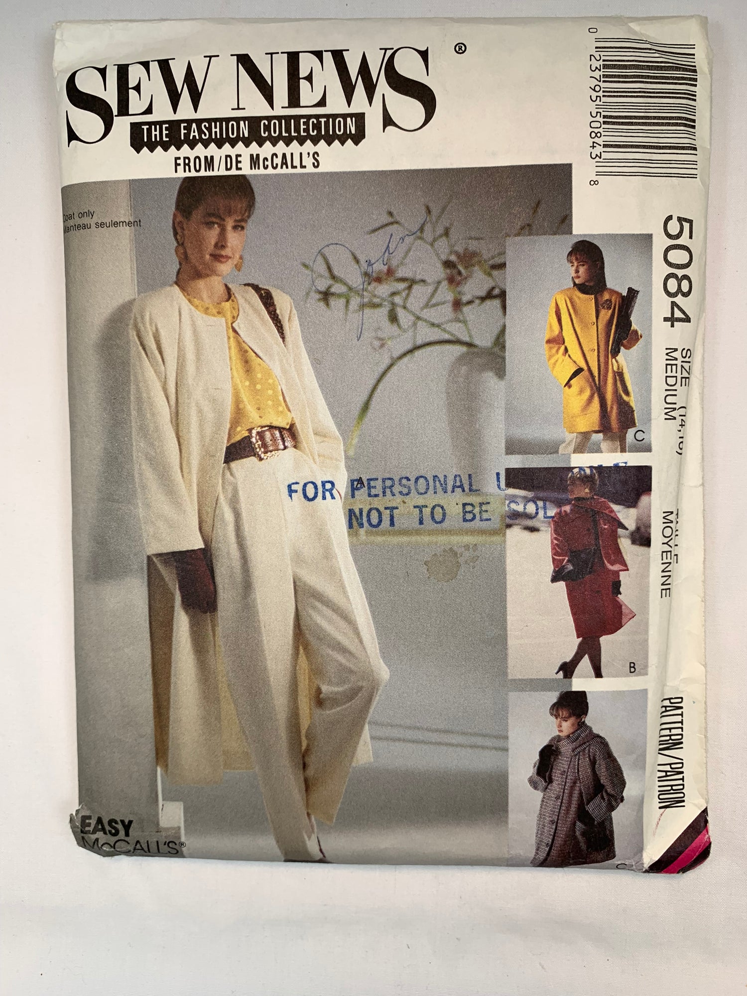 McCall's 5084 Misses' Coat, Scarf, Size 14-16, Cut, Vintage 1990