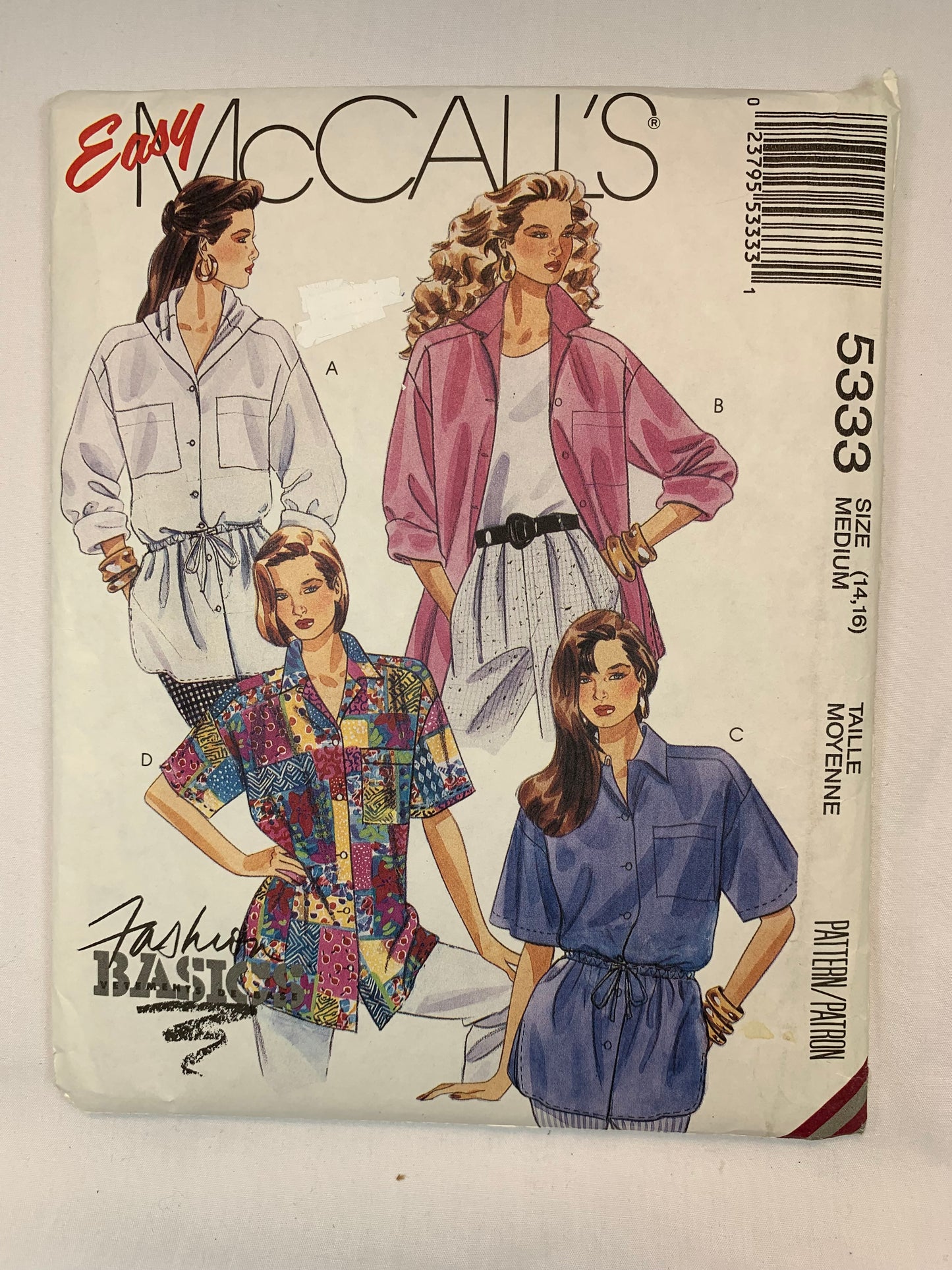 McCall's 5333 Misses' Shirts, Size 14-16, Uncut, Vintage 1991