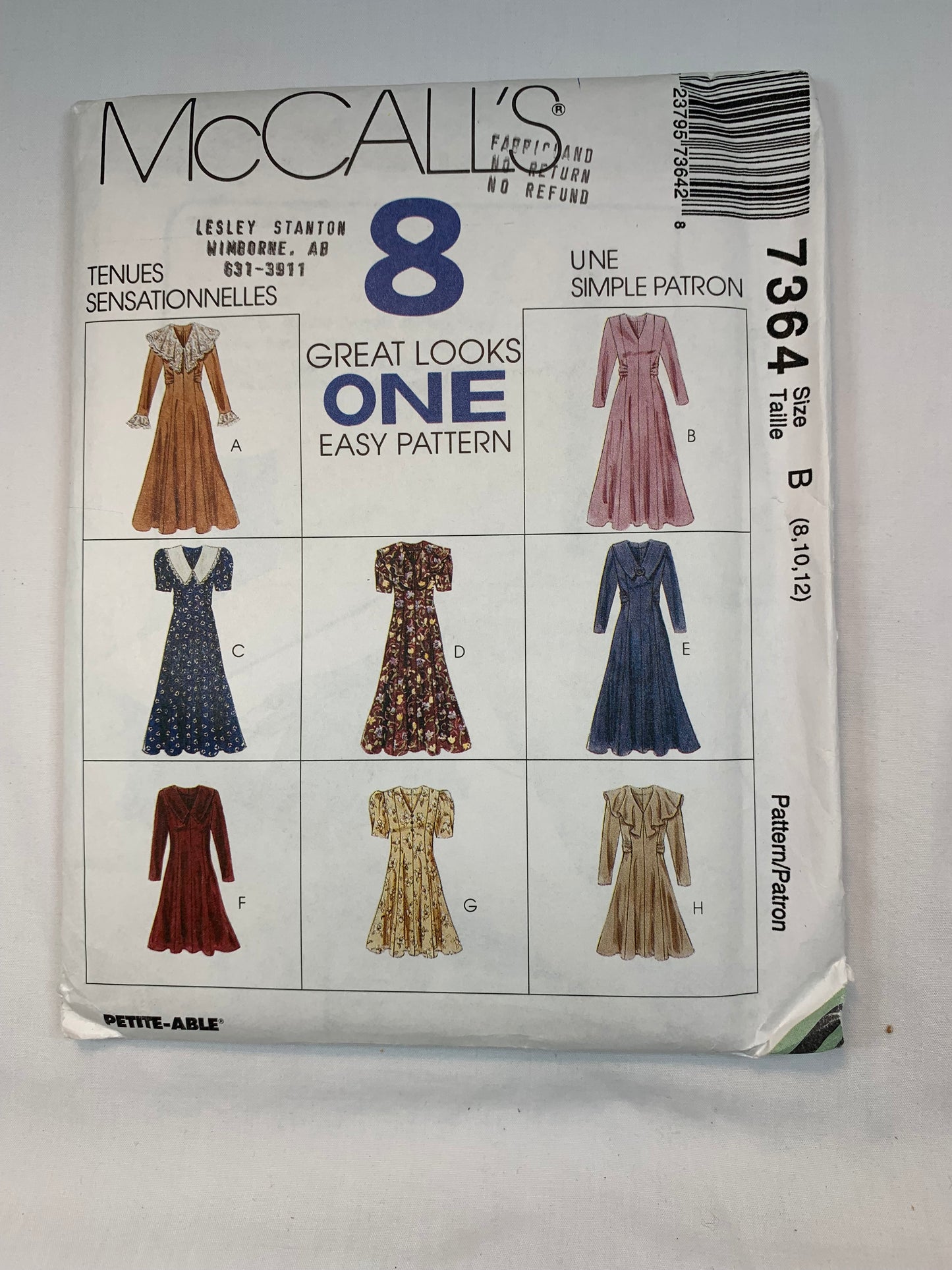 McCall's 7364 Misses' Dress, Size 8-12, Uncut, Vintage 1994