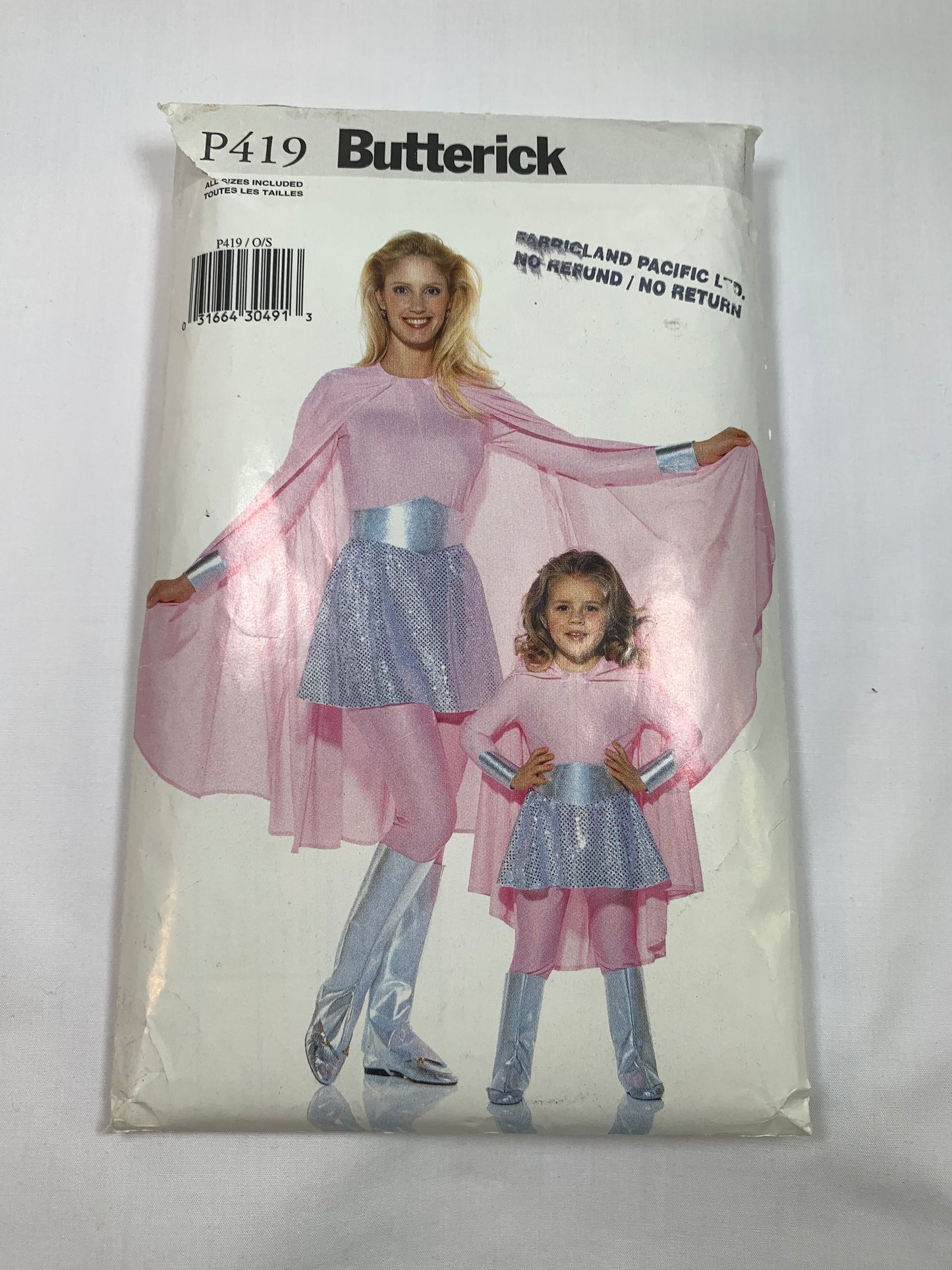 Butterick Sewing Pattern P419 Misses'/Girls' Costumes, Halloween, Super Hero, Fitted, Pullover, Cape, Skirt, Belt, Boots, Girls' Size 2-8, Misses' Size 6-18, Cut, Vintage 1999