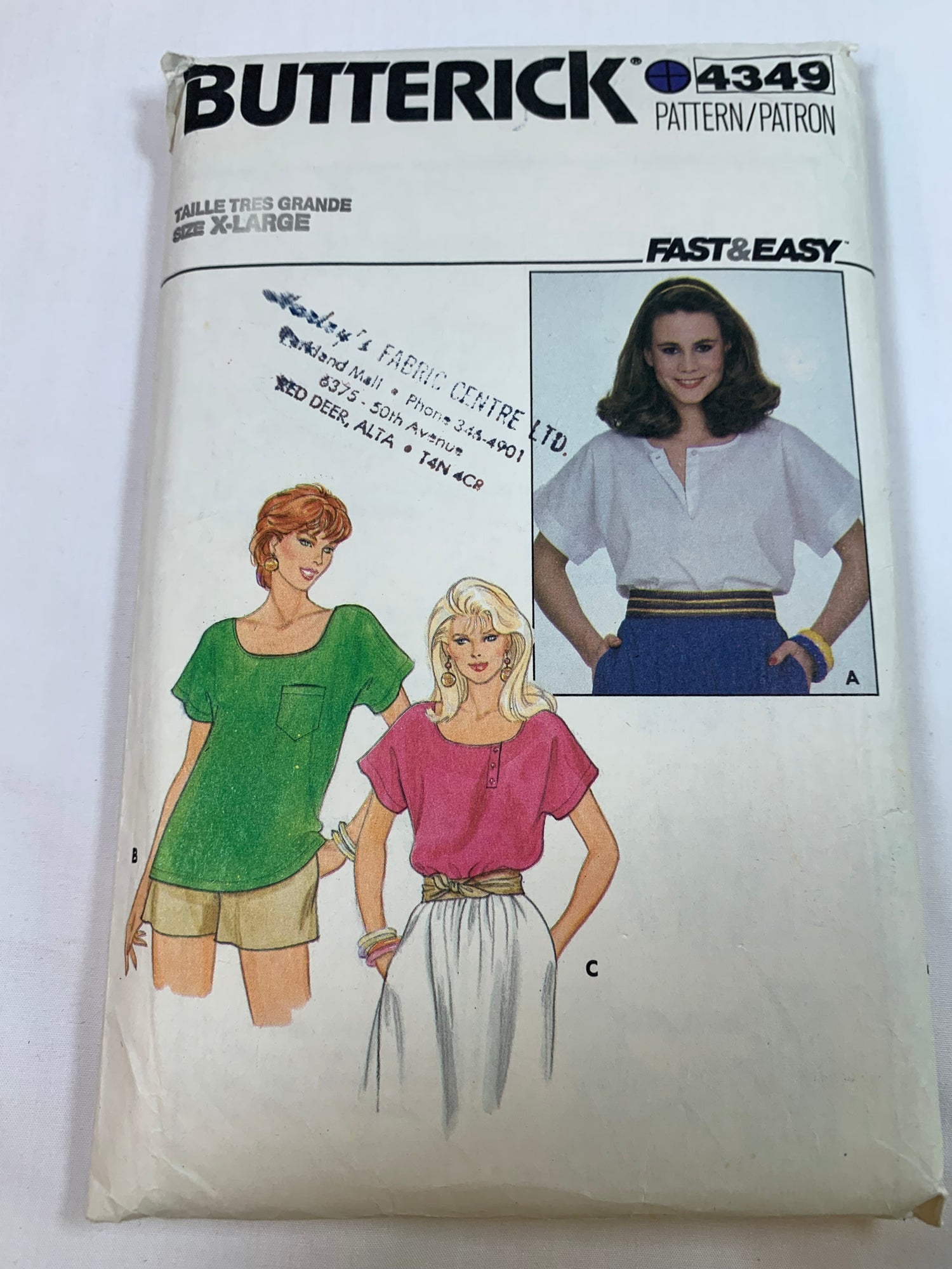 Butterick Sewing Pattern 4349 Misses' Blouses, Shirts, Pockets, Loose-Fitting, Short Kimono Sleeves, Size 20-22, Cut, 2003