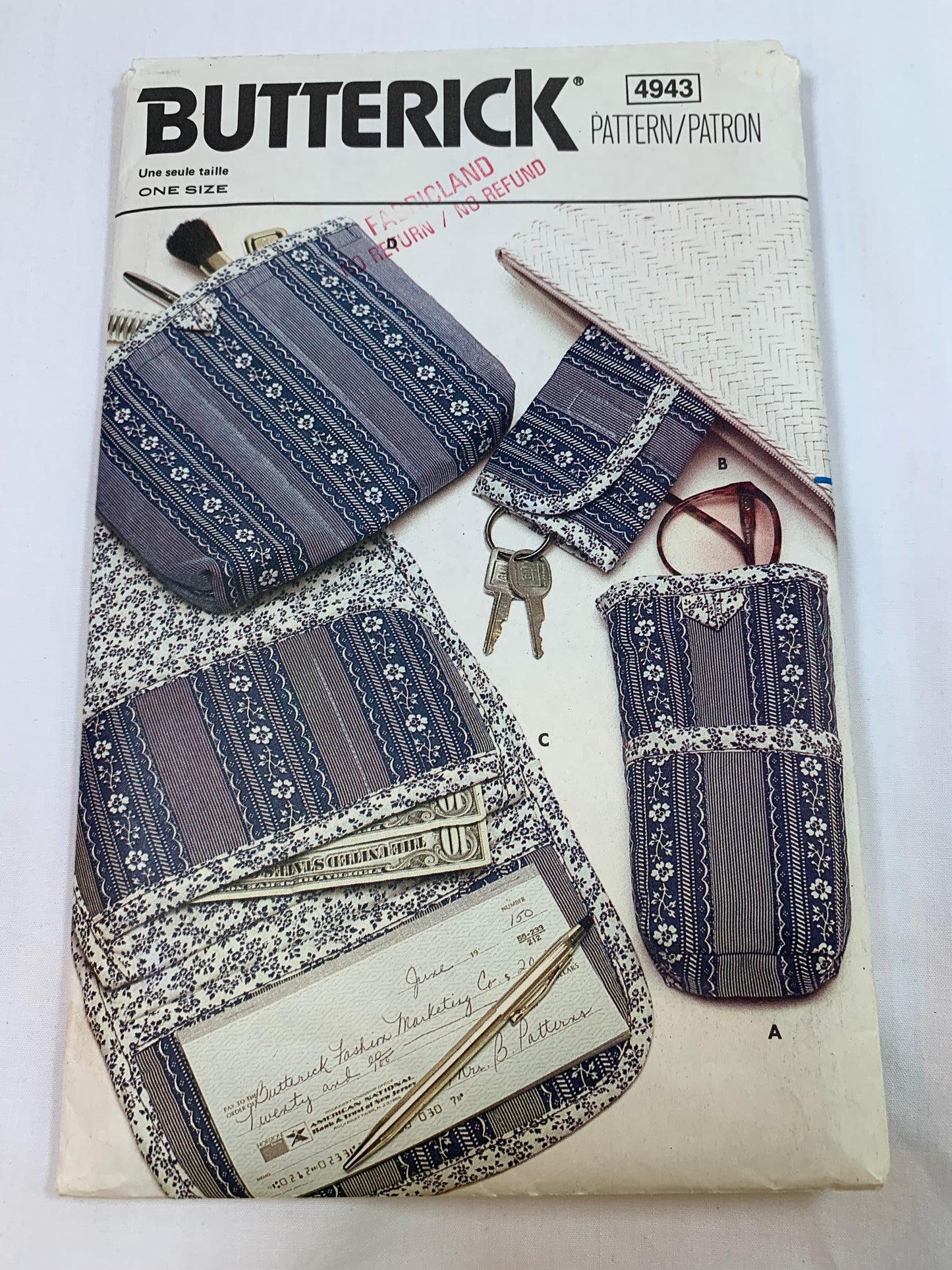 Butterick Sewing Pattern 4943 Crafts, Accessory Bags, Eye Glass, Keys, Check Book, Cosmetic, Pockets, Uncut, Vintage 1980