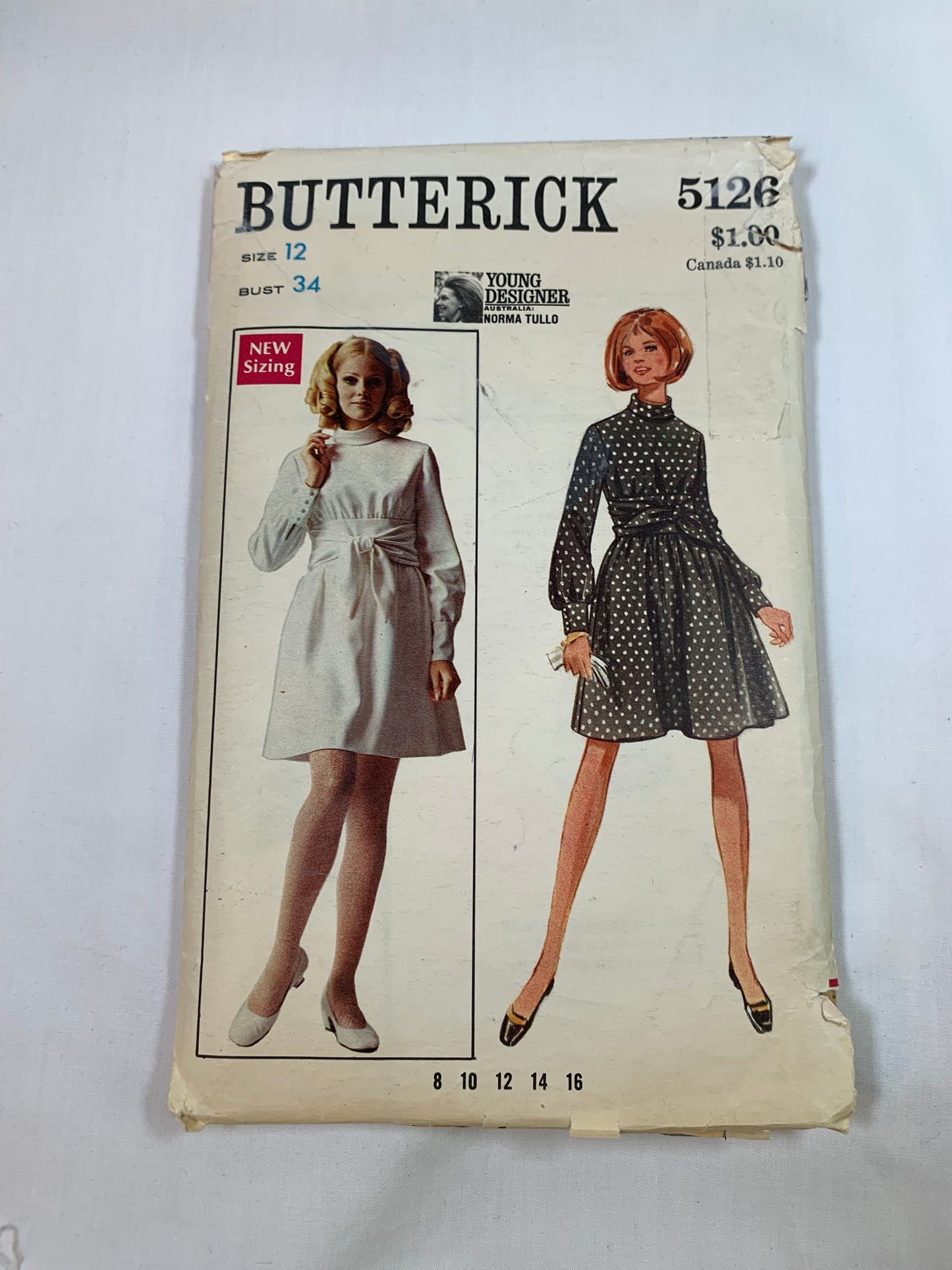 Butterick Sewing Pattern 5126 Misses' Dress, Long Sleeves, Zipper Back, Flared Skirt, Loose-Fitting, Size 12, Cut, Vintage 1986