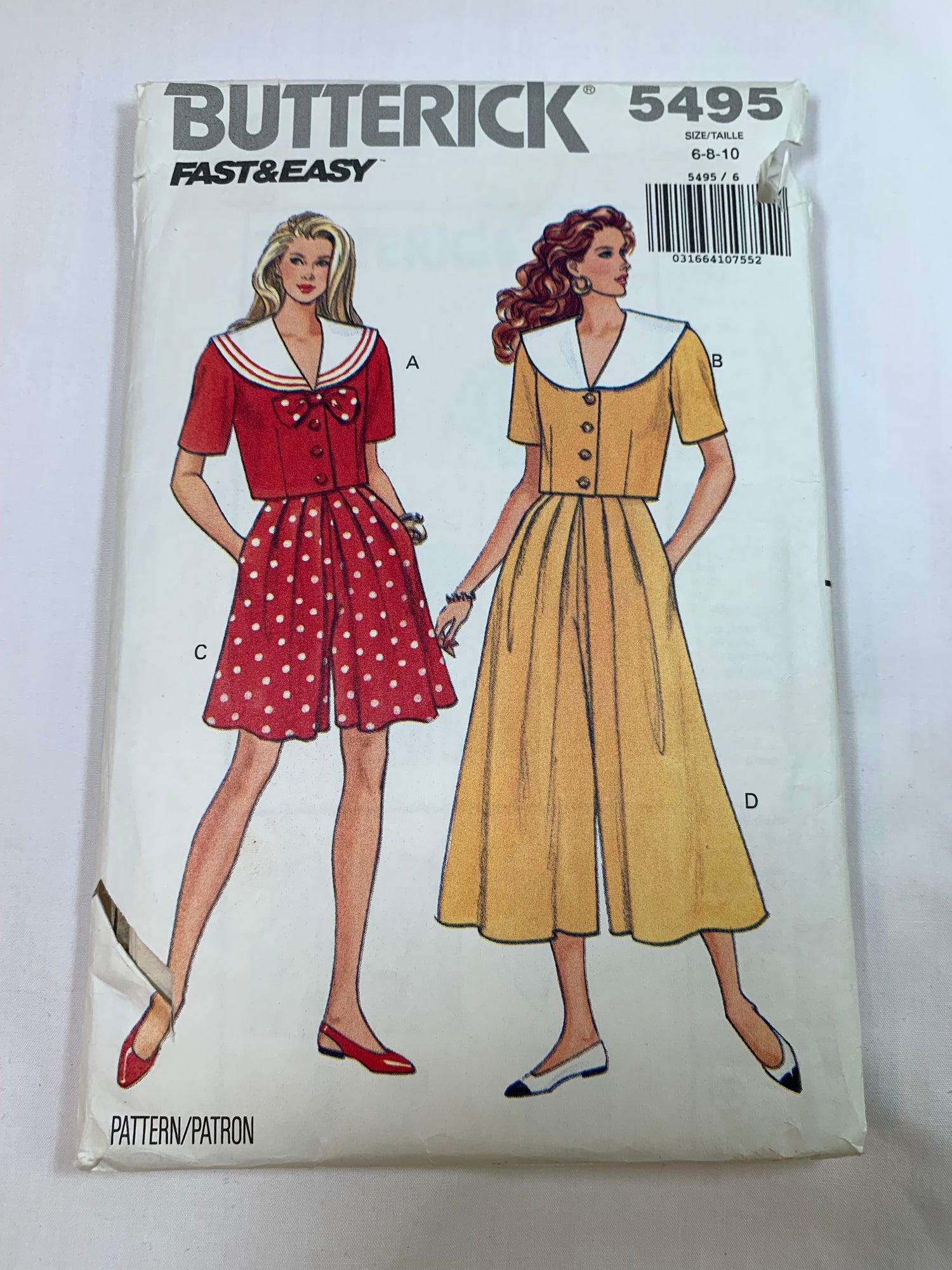 Butterick Sewing Pattern 5495 Misses' Top, Split Skirt, Shoulder Pads, Loose-Fitting, Two Lengths, Pockets, Size 6-10, Cut, Vintage 1991