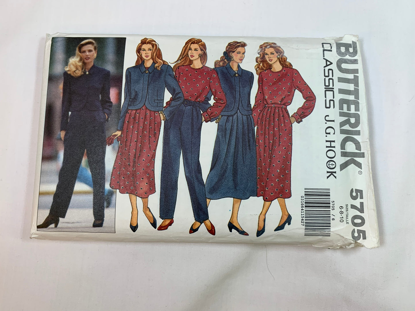 Butterick Sewing Pattern 5705 Misses' Jacket, Skirt, Pants, Tops, Loose-Fitting, Long Sleeves, Zipper Back, Shoulder Pads, Collar, Pockets, Size 6-10, Uncut, Vintage 1991