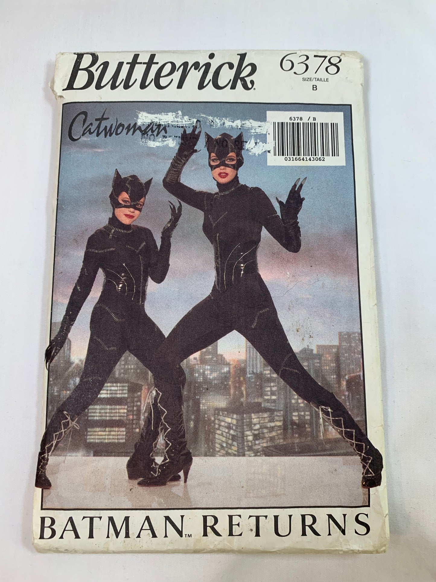 Butterick Sewing Pattern 6378 Girls' Costumes, Halloween, Catwoman, Close-Fitting, Jumpsuit, Zipper Back, Stirrups, Long Sleeves, Hood, Size 7-14, Cut, Vintage 1992
