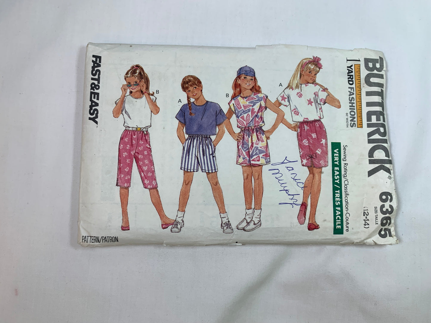 Butterick Sewing Pattern 6365 Girls' Shirt, Skirt, Pants, Shorts, Loose-Fitting, Short Sleeves, Elastic Waist, Sleeveless, Pullover, Pockets, Size 12-14, Cut, Vintage 1988