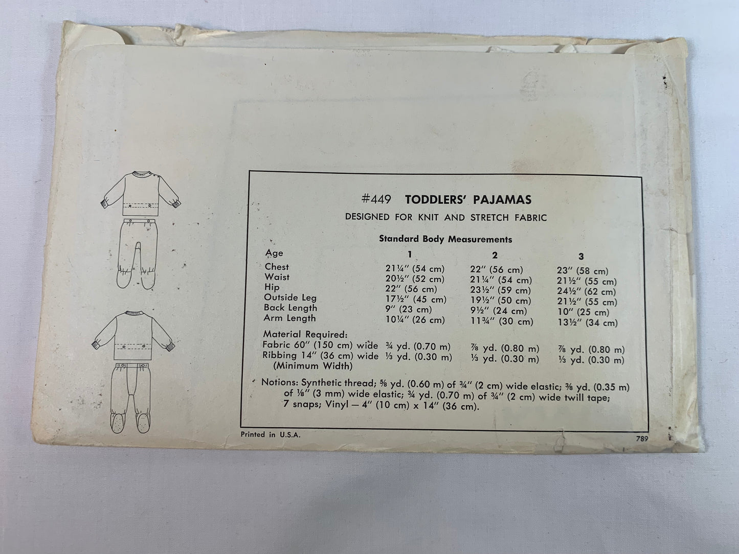 KWIK Sewing Pattern 449 Toddlers' Pajamas, Top, Pants, Long Sleeves, Stretch Knits, Size 1-3, Uncut, Vintage 1980