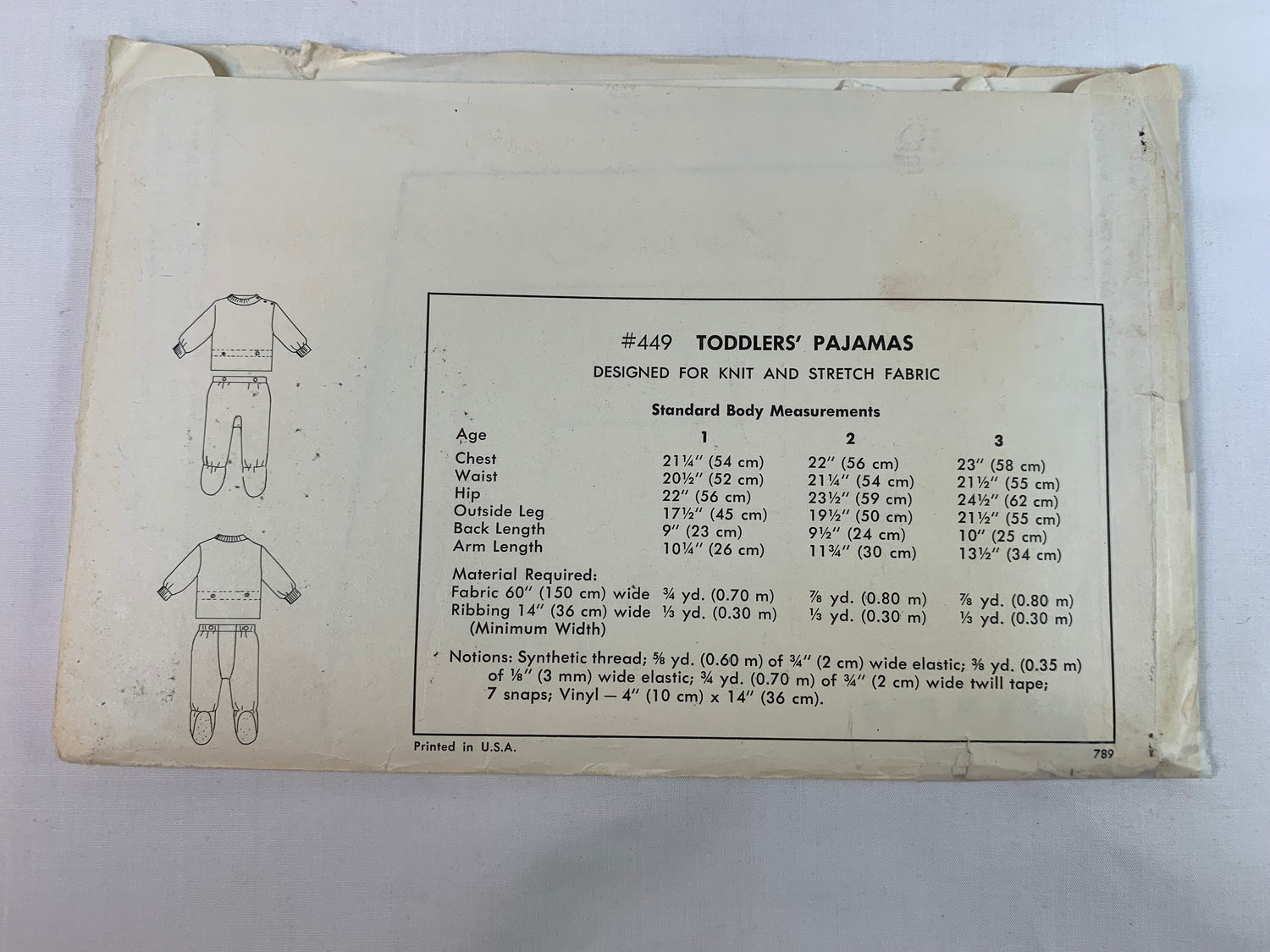 KWIK Sewing Pattern 449 Toddlers' Pajamas, Top, Pants, Long Sleeves, Stretch Knits, Size 1-3, Uncut, Vintage 1980