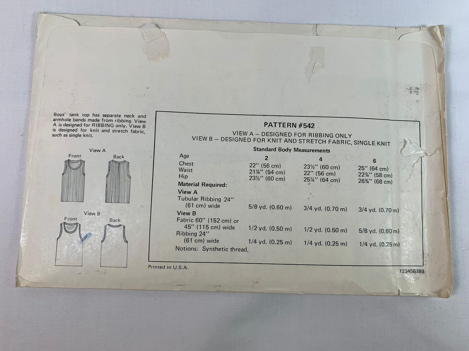 KWIK Sewing Pattern 542 Boy's Tank Top, Sleeveless, Pullover, Stretch Knit, Cut, Size 4-6, Vintage 1980