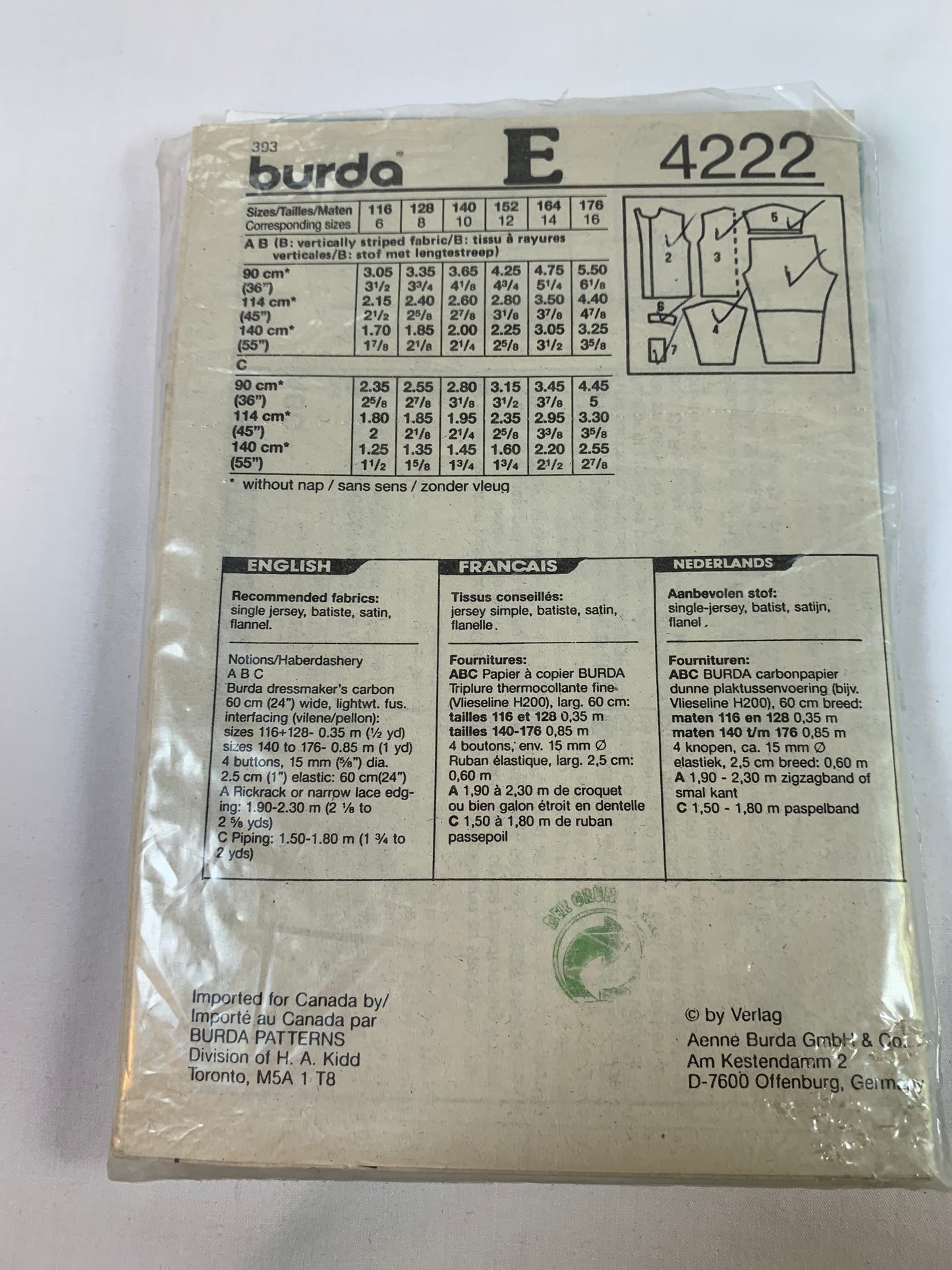 Burda Sewing Pattern 4222 Girls'/Boys Pajamas, Tops, Bottoms, Pockets, Button Front, Long/Short Sleeves, Elastic Waist, Size 6-16, Cut, 2000