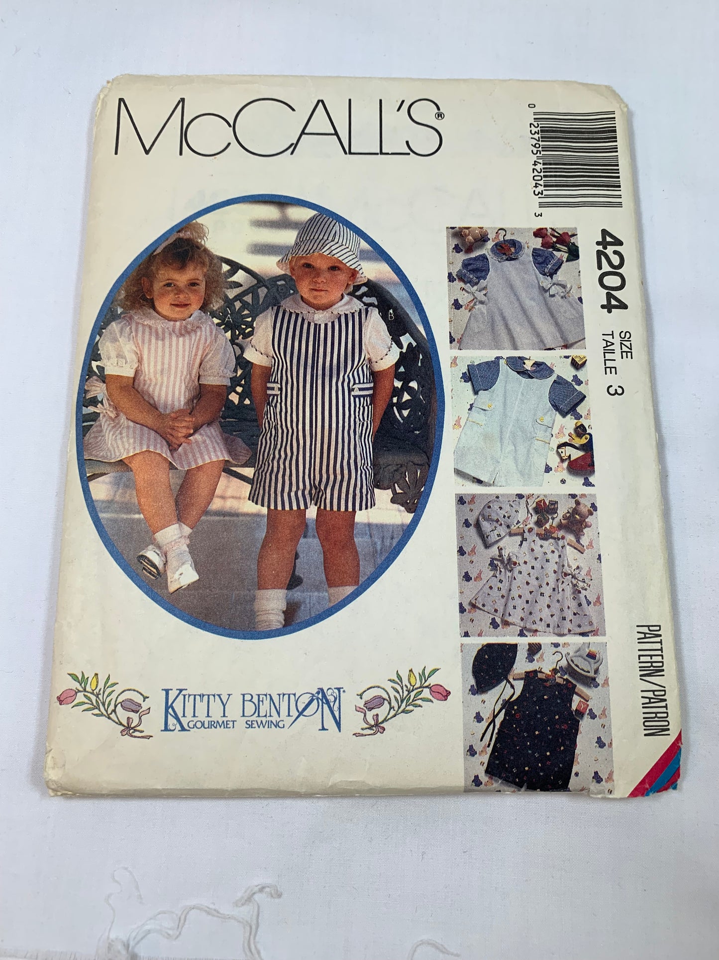 McCall's Sewing Pattern 4204 Toddlers' Jumper, Short-All, Shirts, Hat, Shoulder Buttons, Pockets, Short Sleeves, Sleeveless, Collar, Size 3, Cut, Vintage 1989