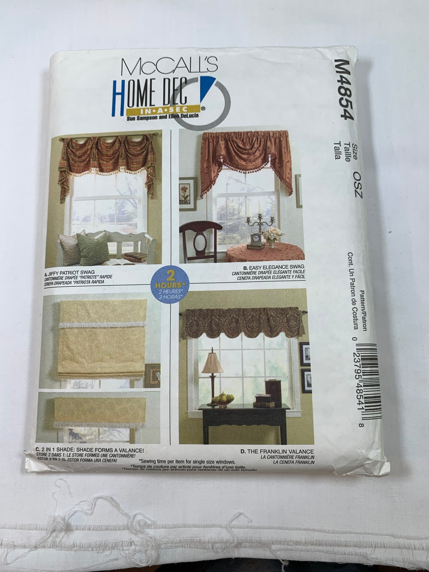 McCall's Home Decorating Sewing Pattern M4854 Window Coverings, Curtains, Swag, Shade, Valance, Cut, 2005