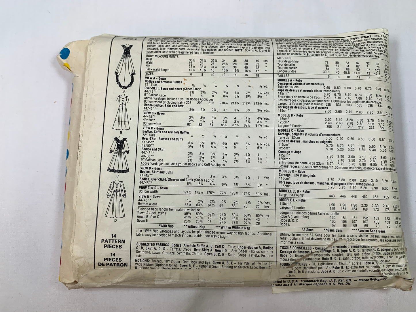 McCall's Sewing Pattern Priscilla 7394 Misses' Wedding Dresses, Bridal/Bridesmaid Gowns, |High Waisted, Ruffles, Zipper Back, Size 12, Uncut, Vintage 1981