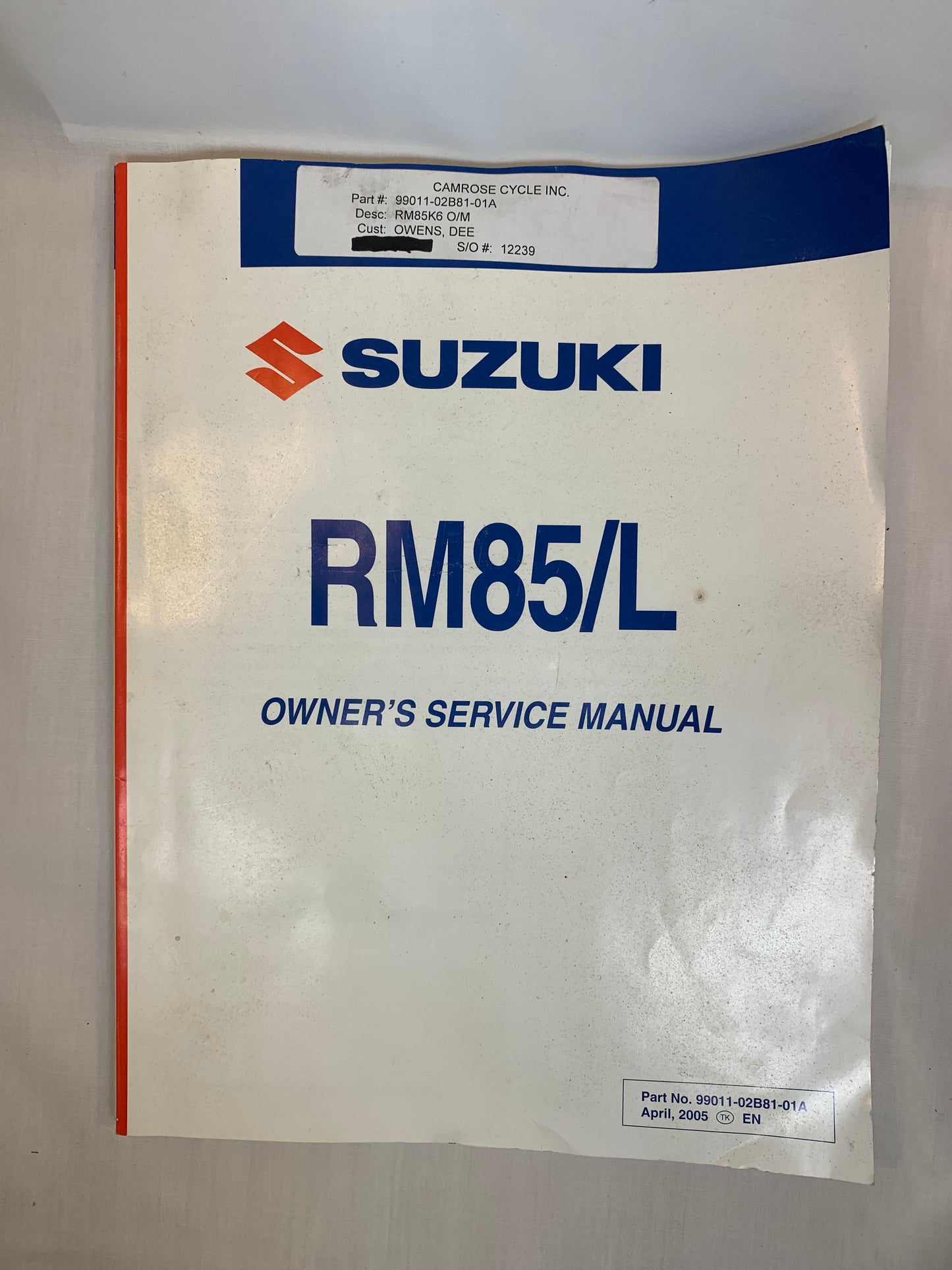 Suzuki RM85/L Owner's Service Manual, Suzuki Motor Corporation
