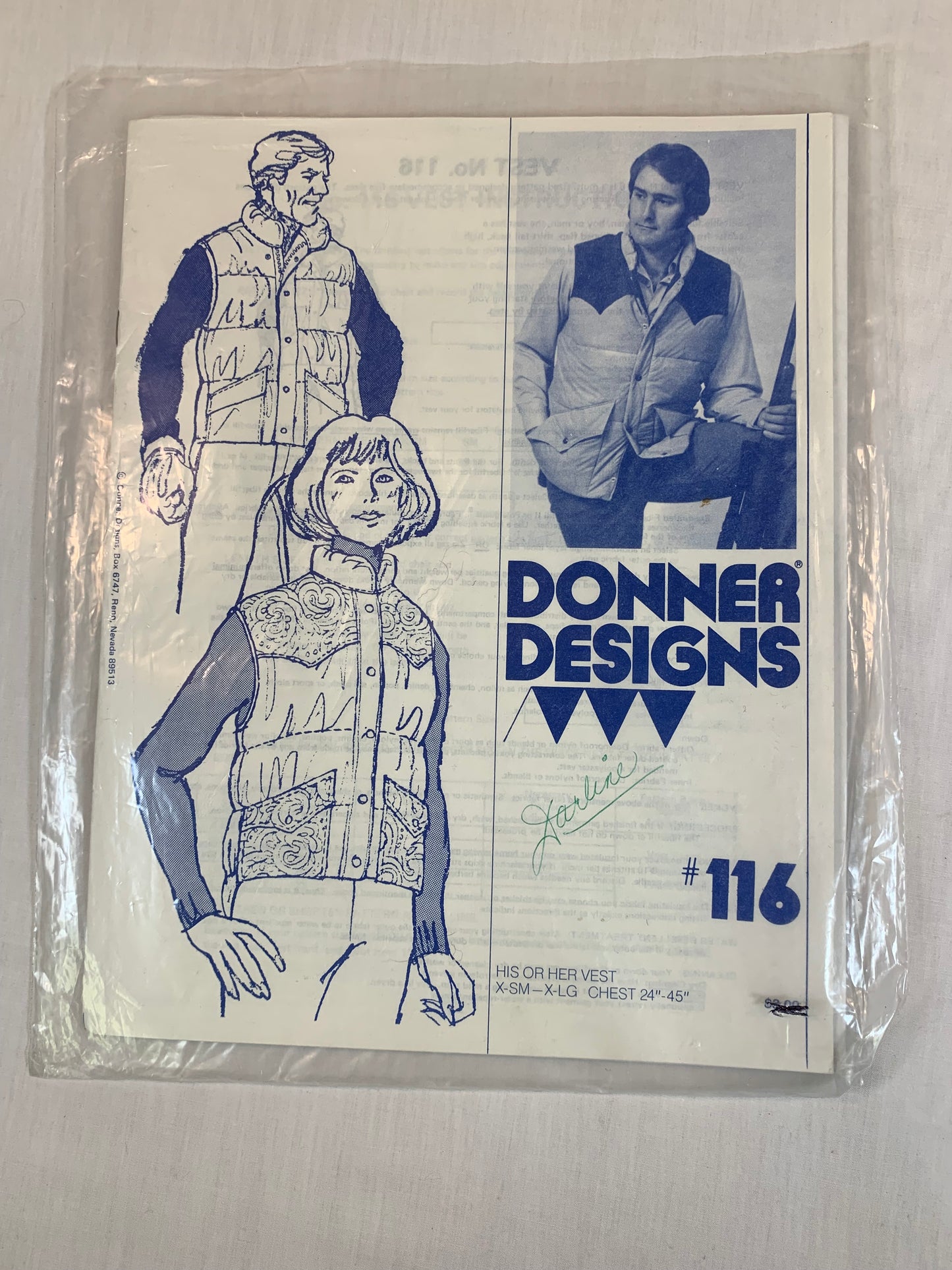 Donner Designs #116 Misses' Men's Quilted Vest, Size 24-45