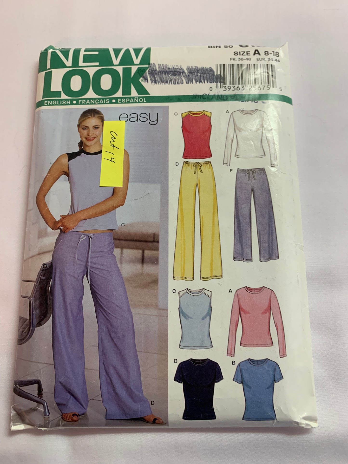 Simplicity Sewing Pattern 6166 Misses' Tops, Pants, Pull-On, Elastic Waist, Two Lengths, Sleeveless, Round Neckline, Long/Short Sleeves, Size 8-14, Cut, 2002